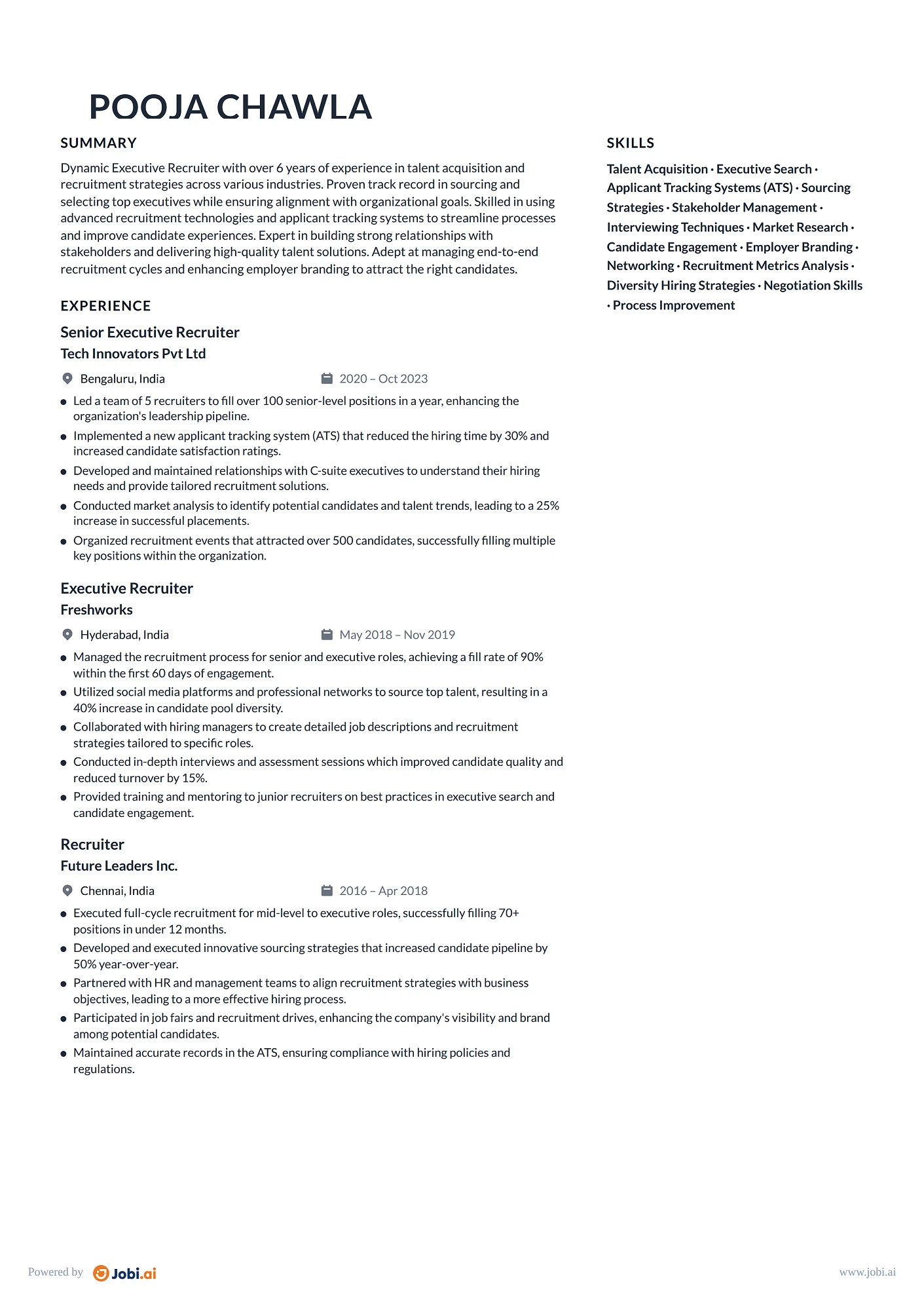 Recruiter resume example — Executive Recruiter