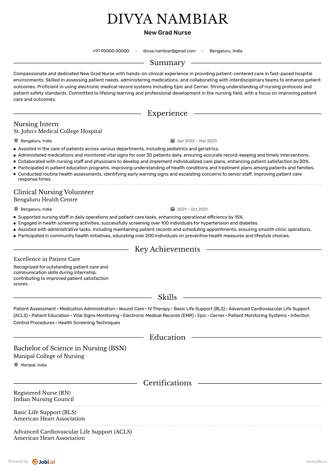 Registered Nurse resume example — New Grad Nurse