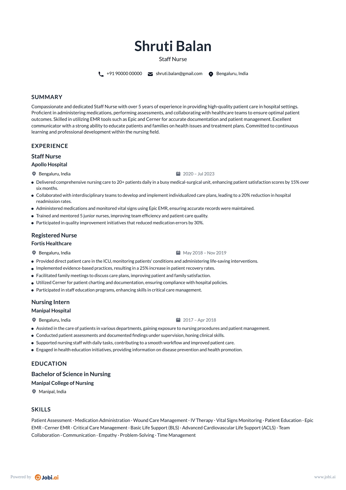 Registered Nurse resume example — Staff Nurse