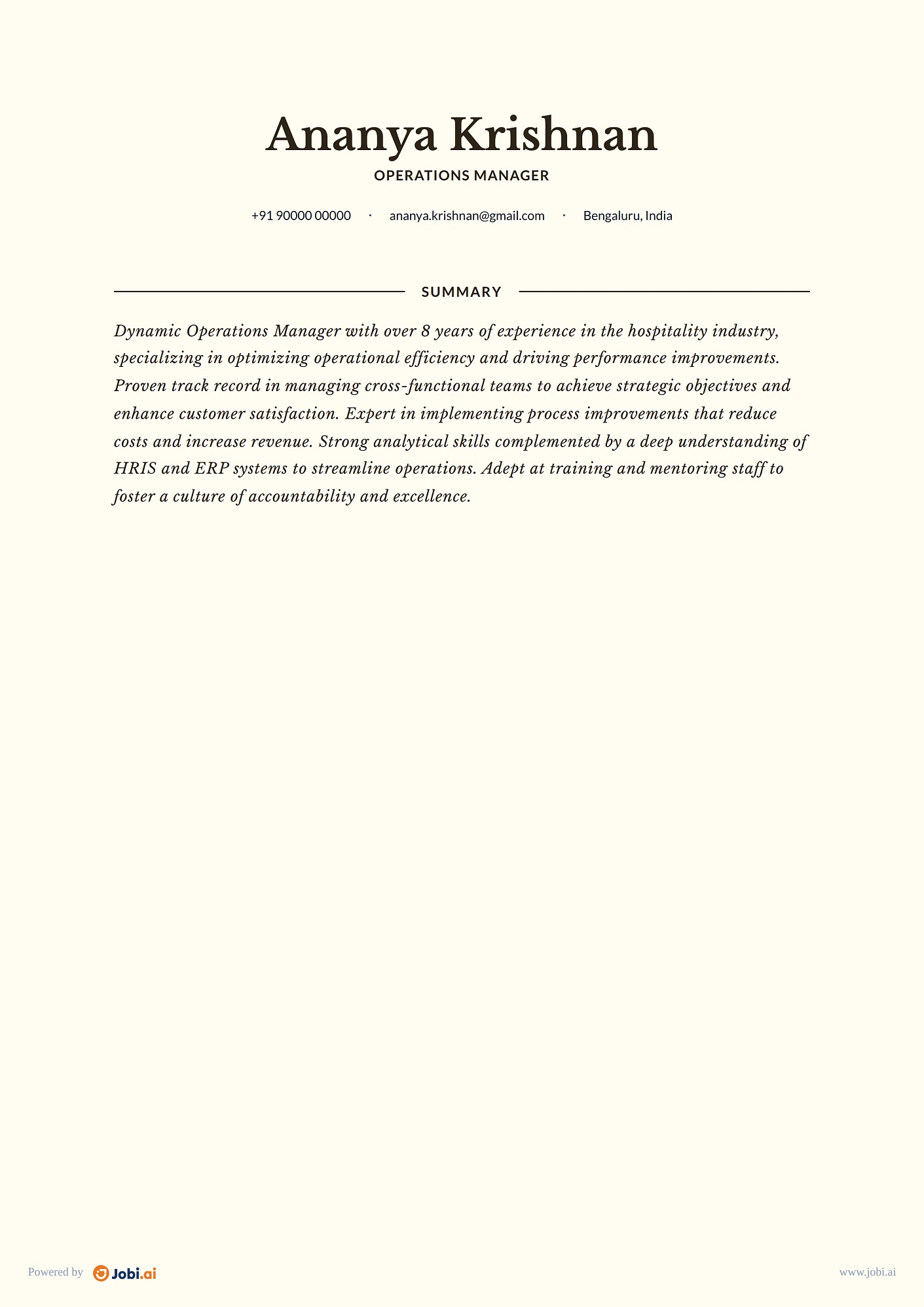 Restaurant Manager resume example — Operations Manager