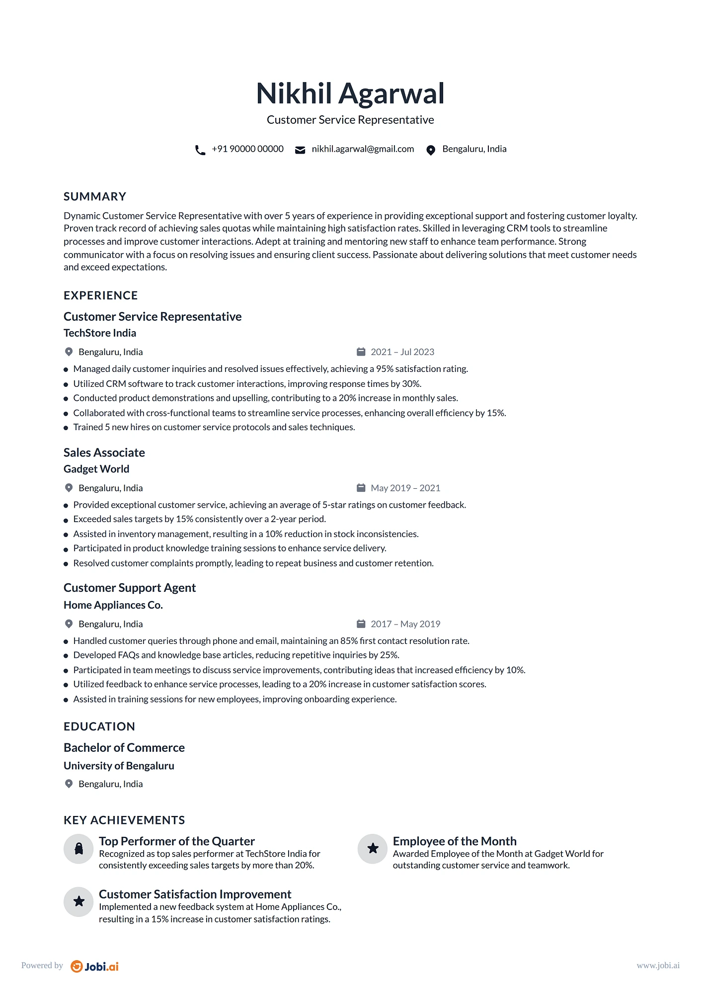 Sales Associate resume example — Customer Service Representative