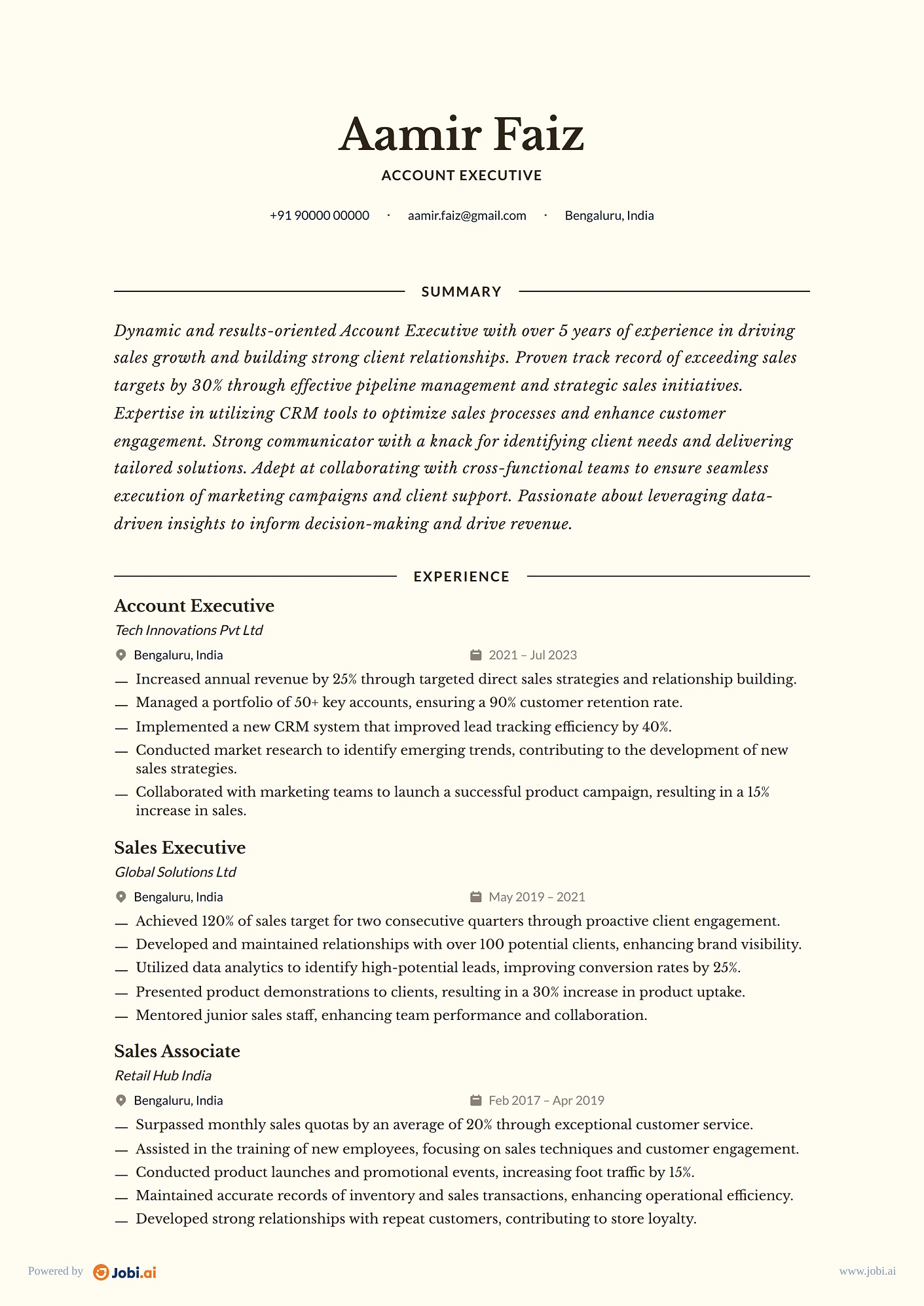 Sales Associate resume example — Account Executive