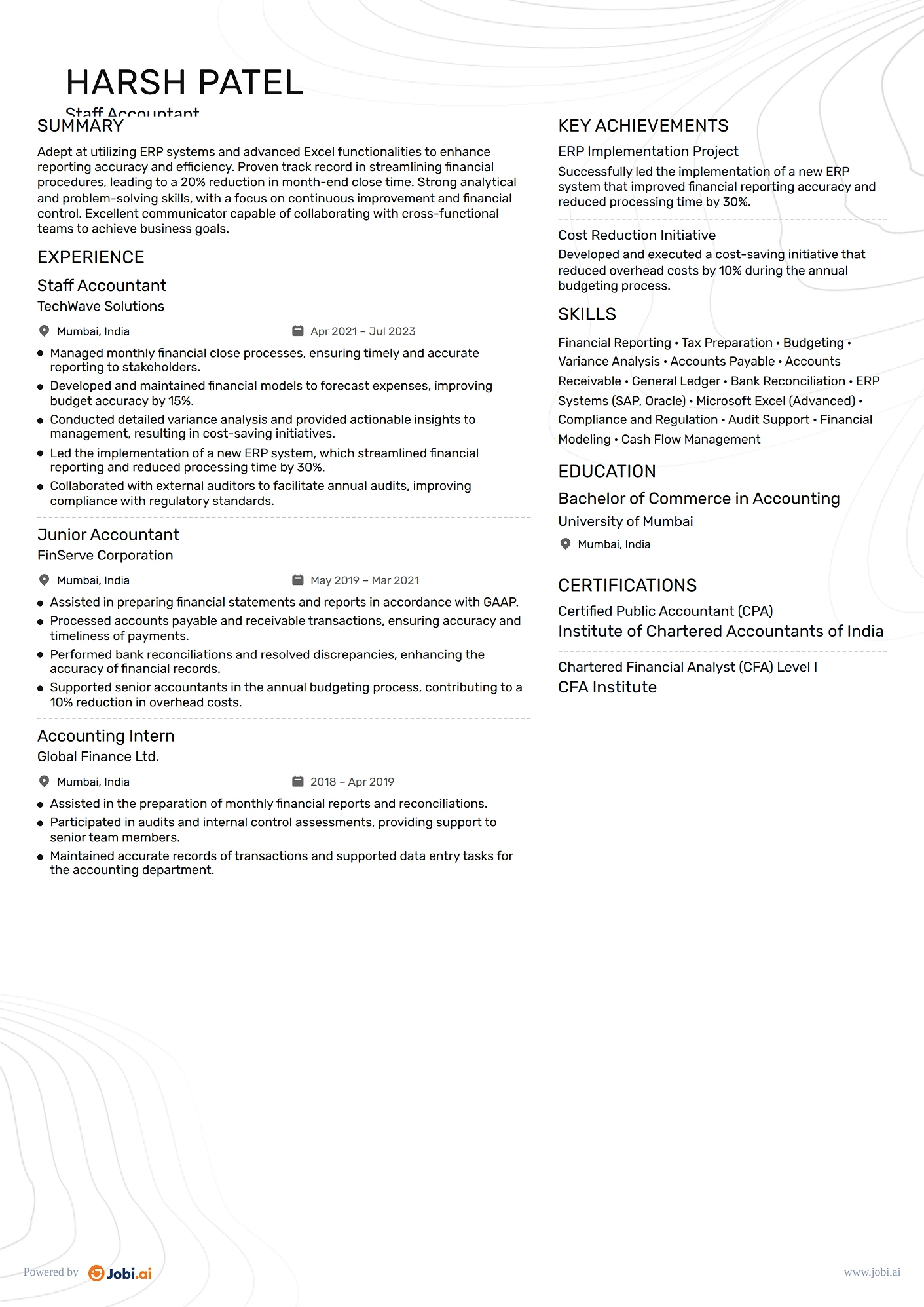 Accountant resume example — Staff Accountant