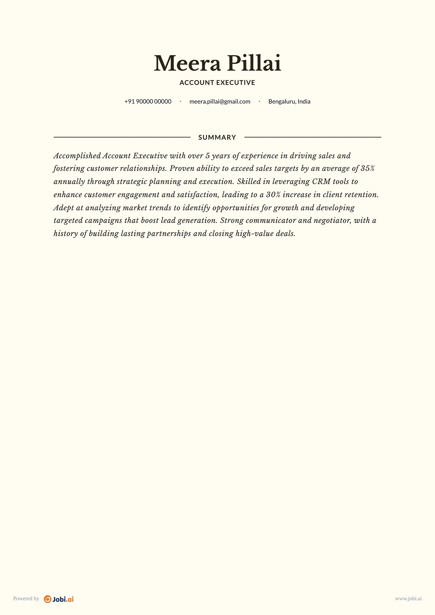Sales Manager resume example — Account Executive