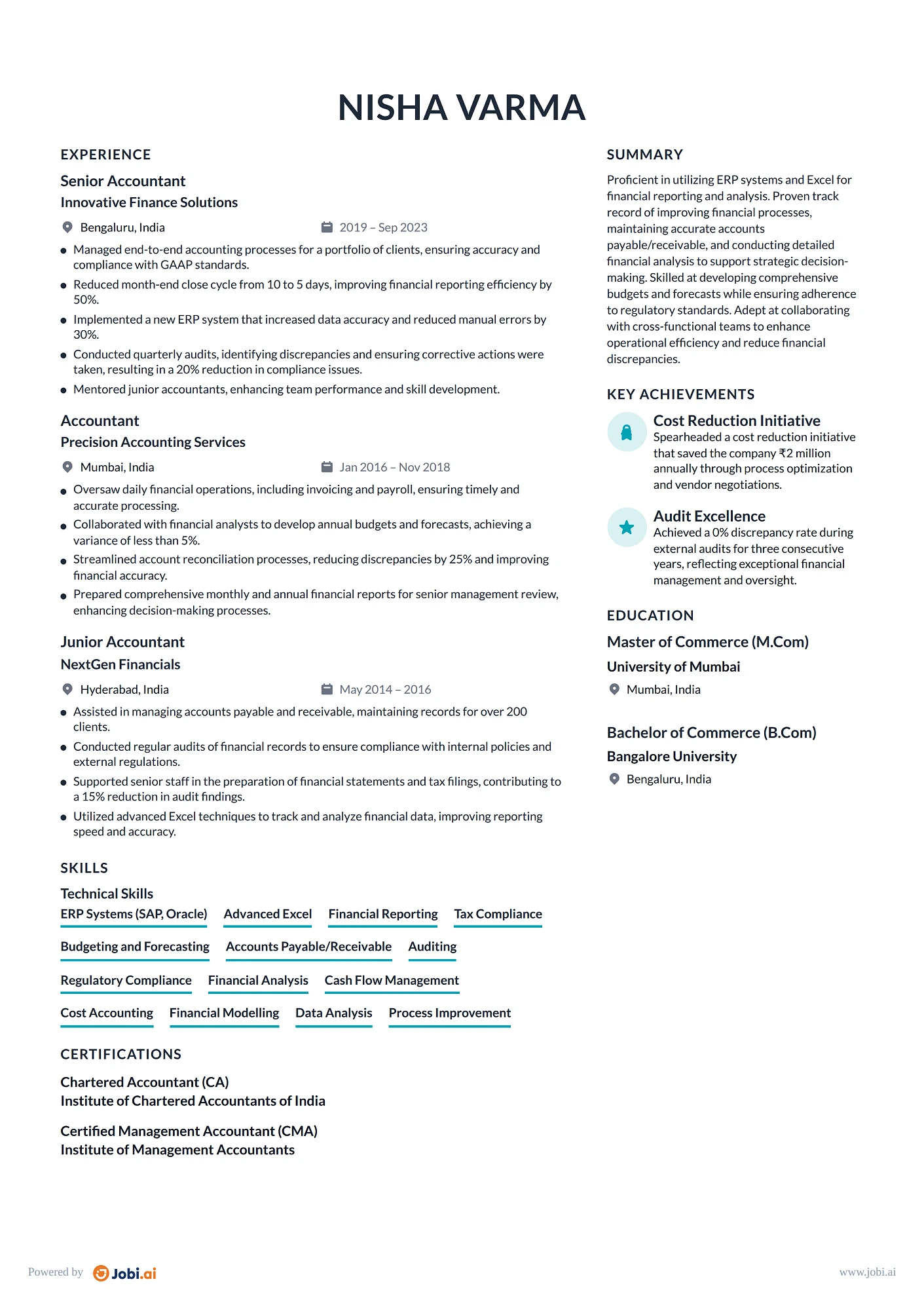 Accountant resume example — Senior Accountant