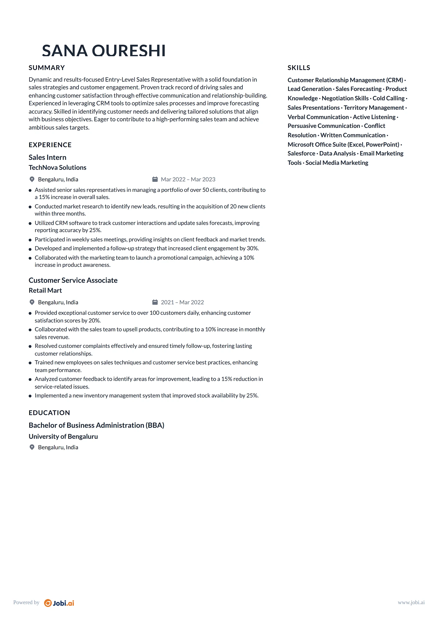 Sales Representative resume example