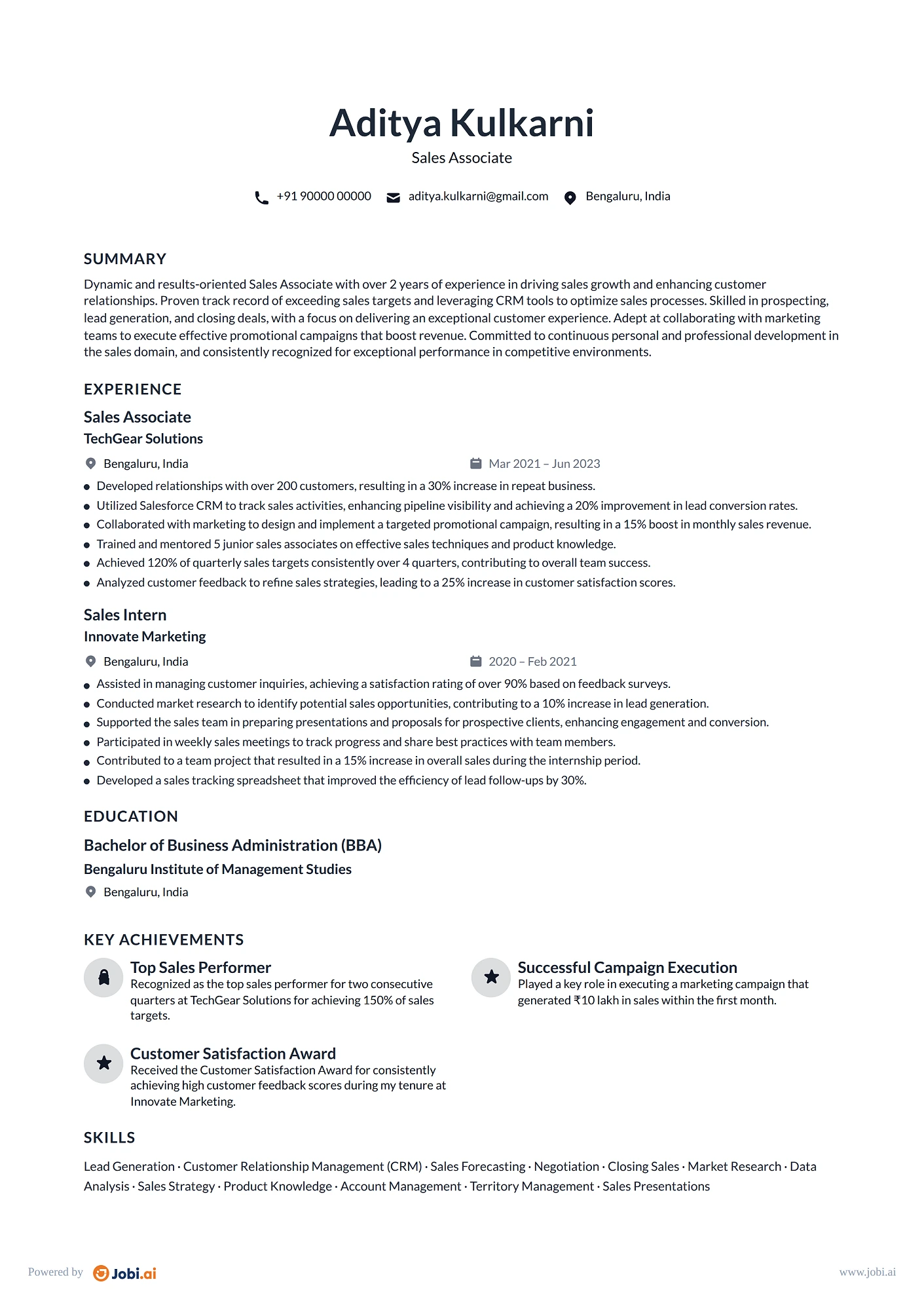 Sales Representative resume example — Sales Associate