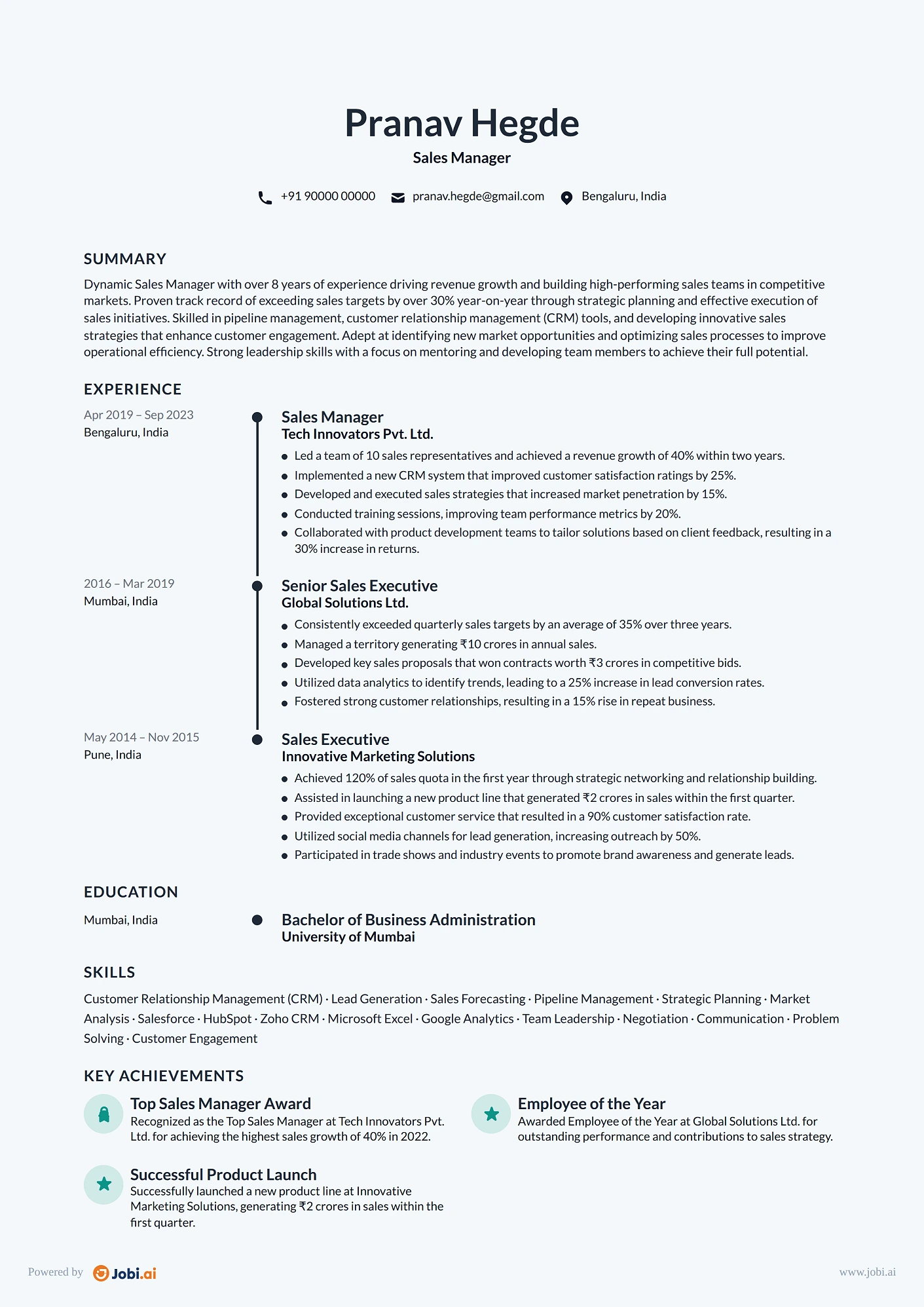 Sales Representative resume example — Sales Manager