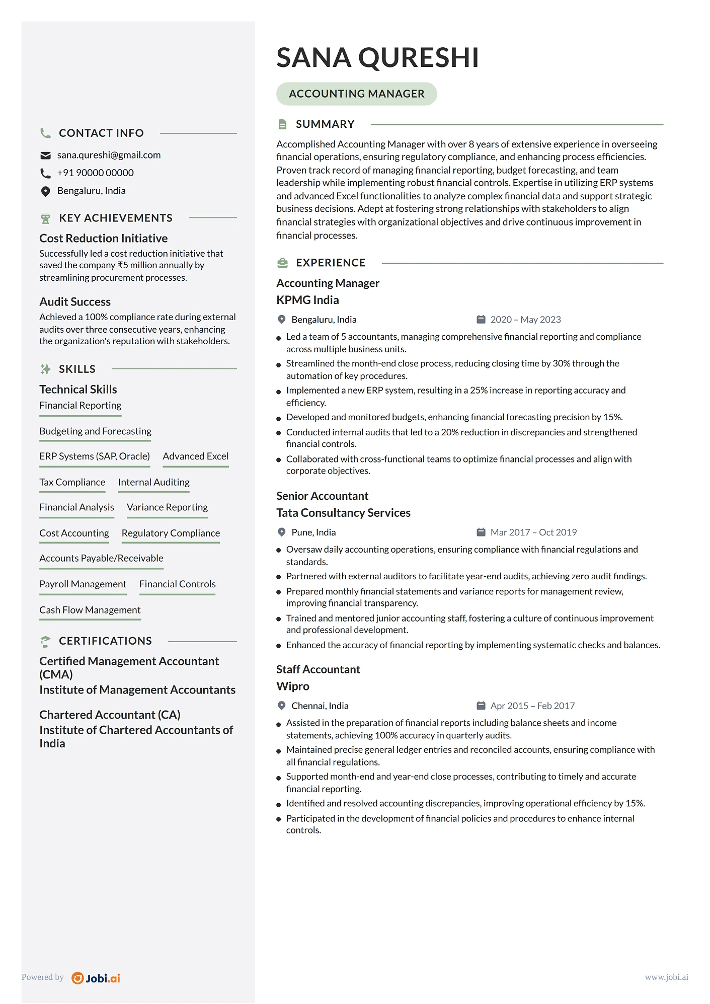 Accountant resume example — Accounting Manager