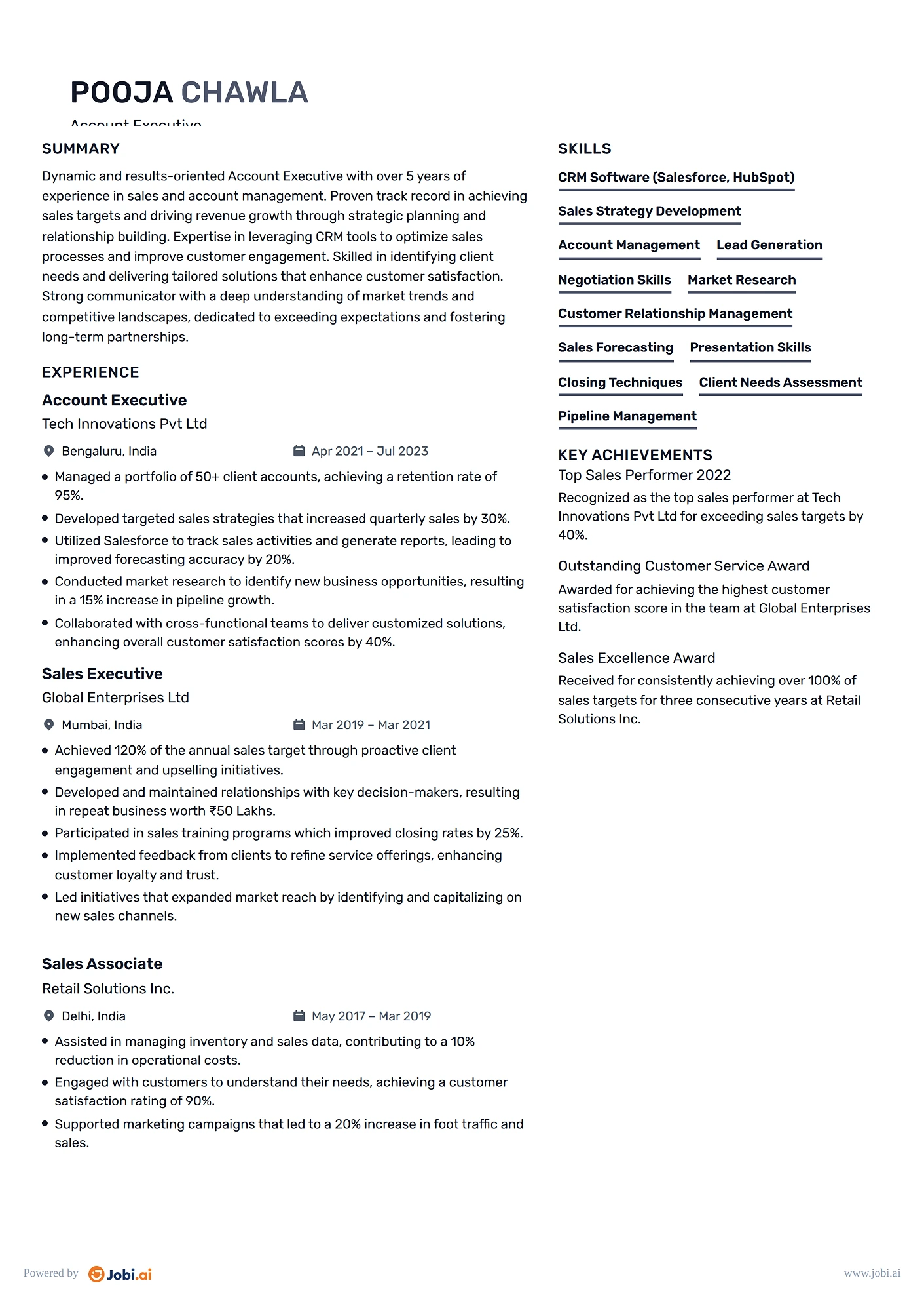 Sales Representative resume example — Account Executive