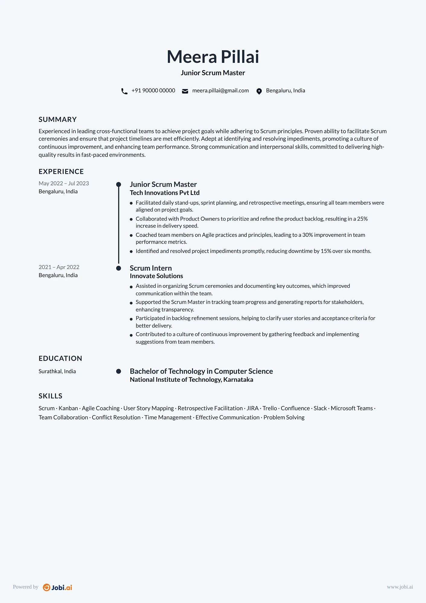 Scrum Master resume example