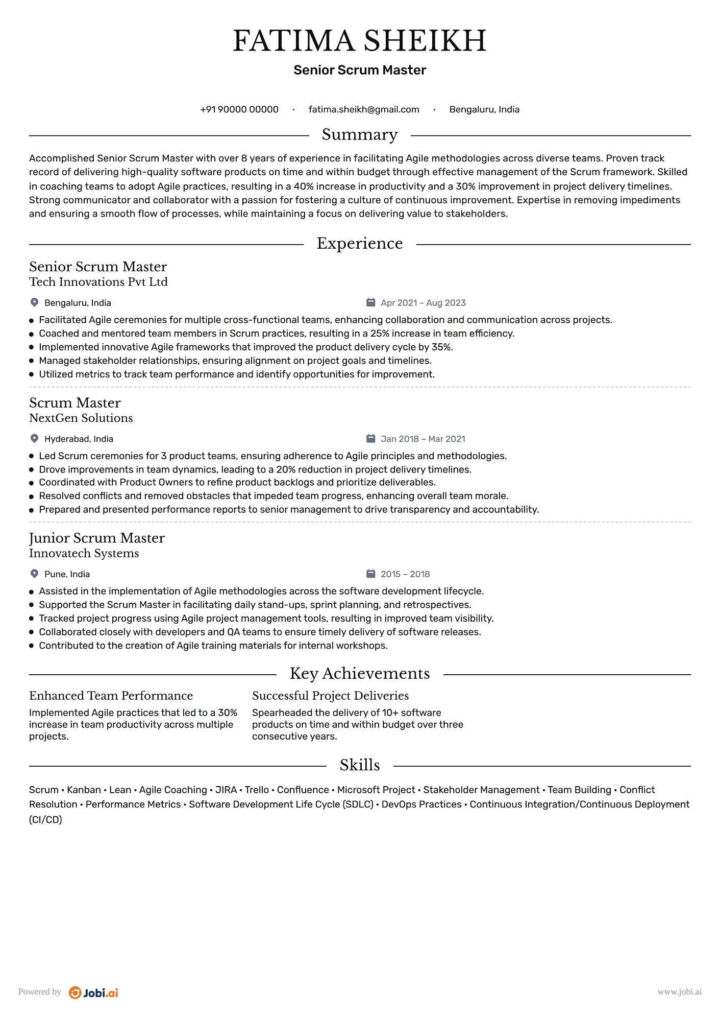 Scrum Master resume example — Senior Scrum Master