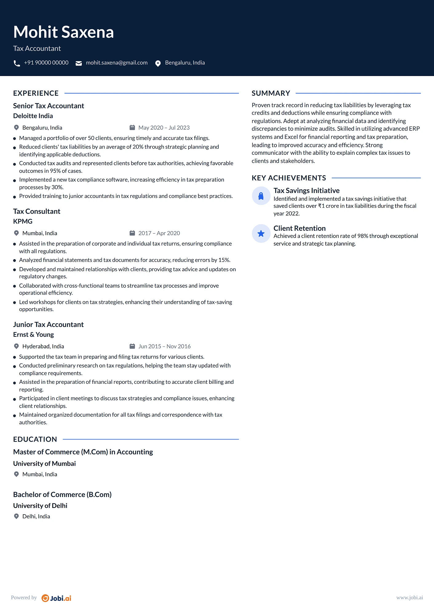 Accountant resume example — Tax Accountant