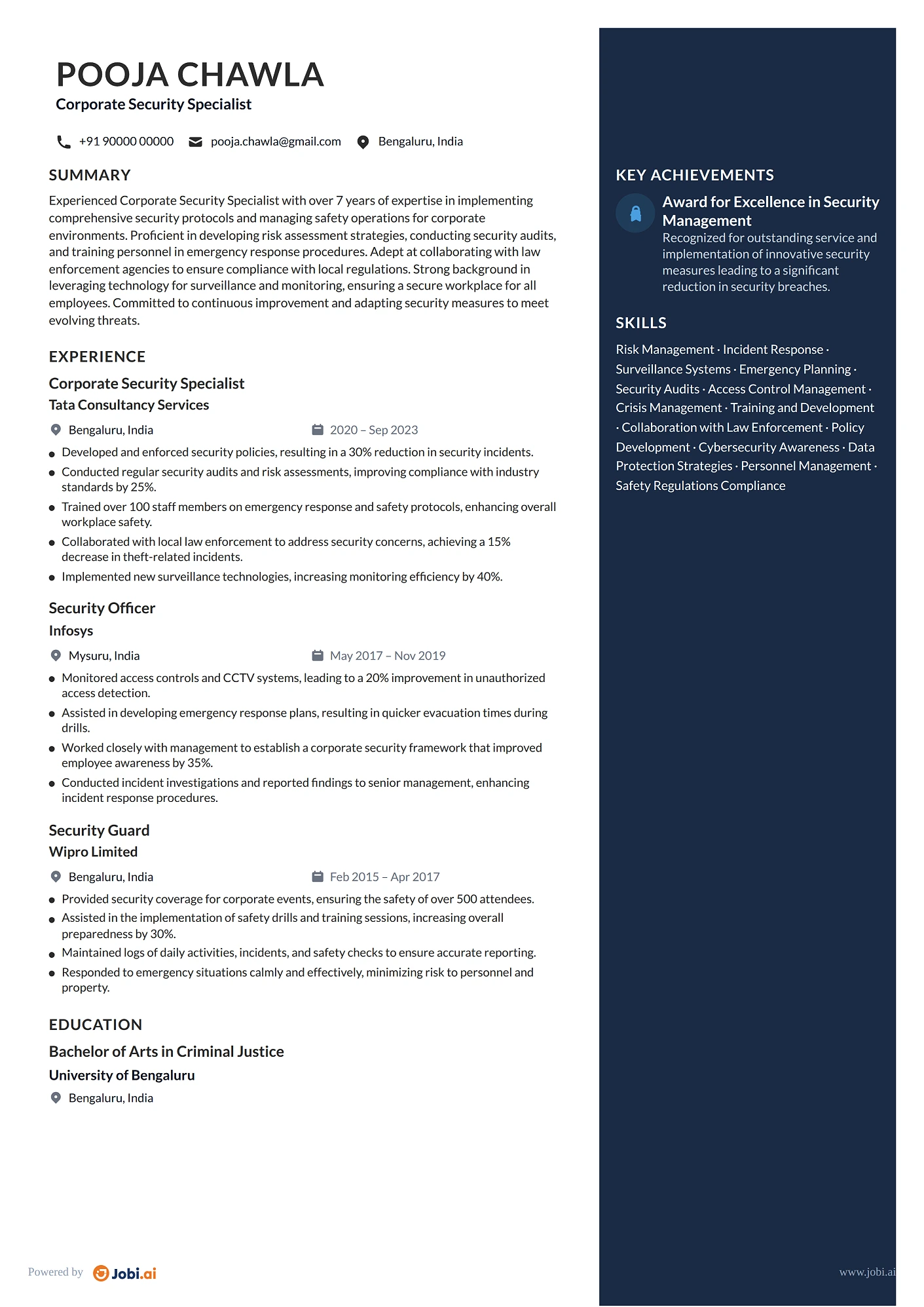 Security Guard resume example — Corporate Security Specialist