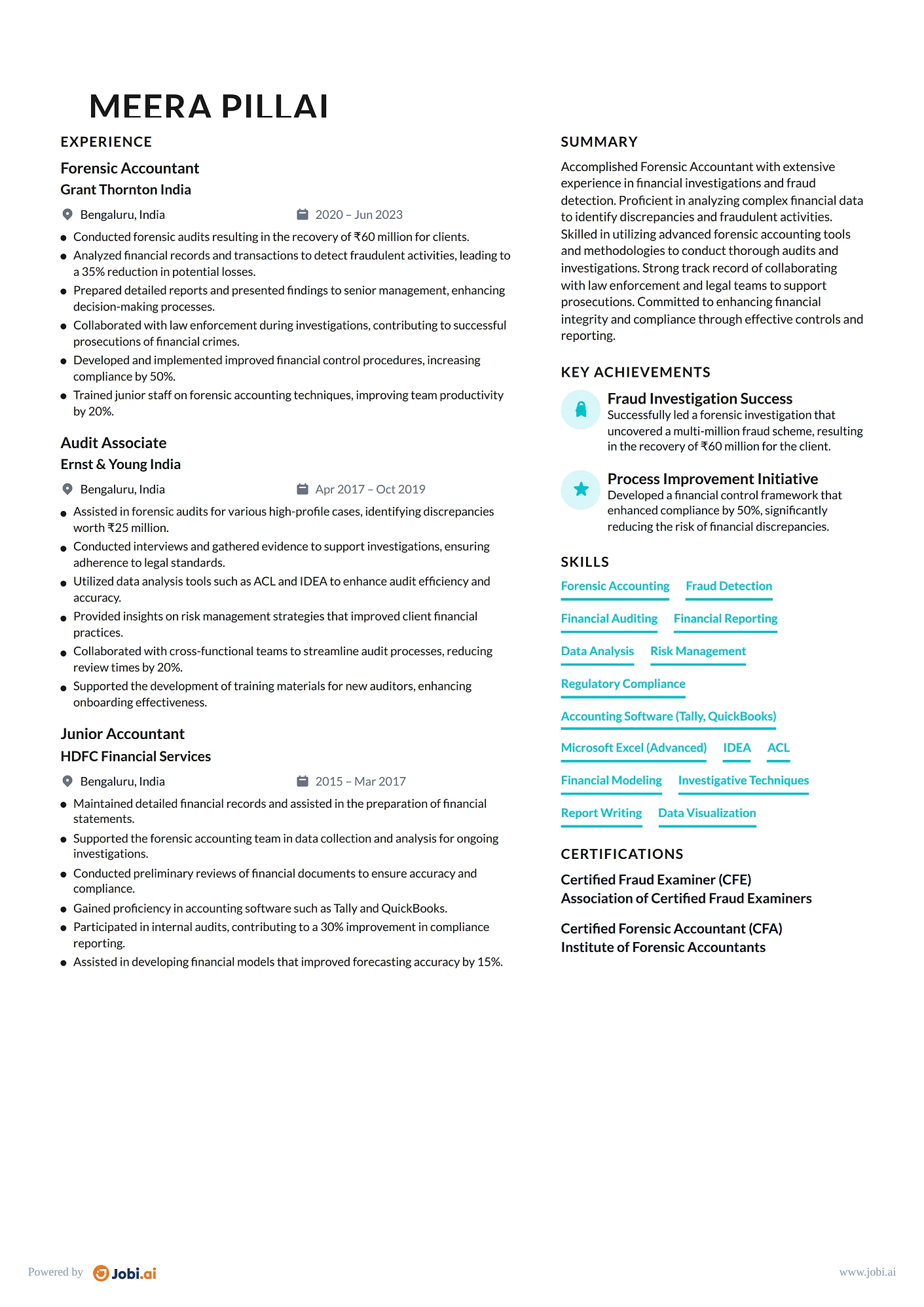 Accountant resume example — Forensic Accountant