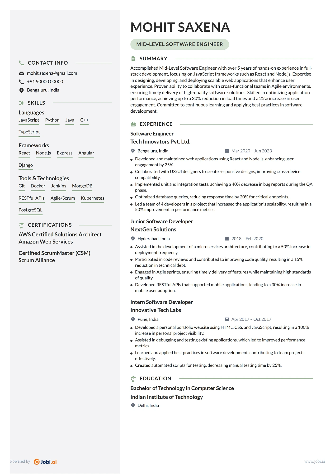Senior Software Engineer resume example — Mid-Level Software Engineer
