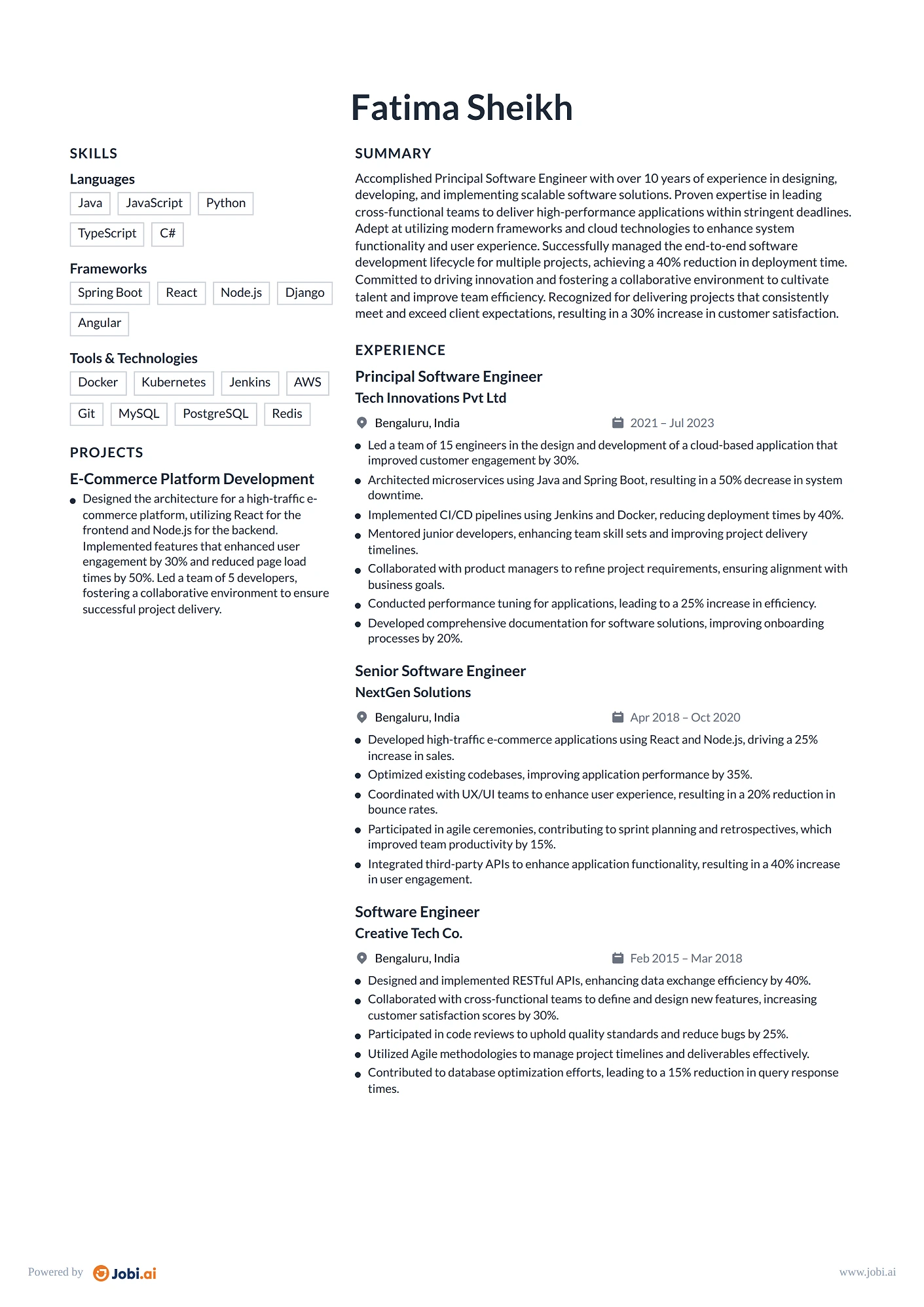 Senior Software Engineer resume example — Principal Software Engineer