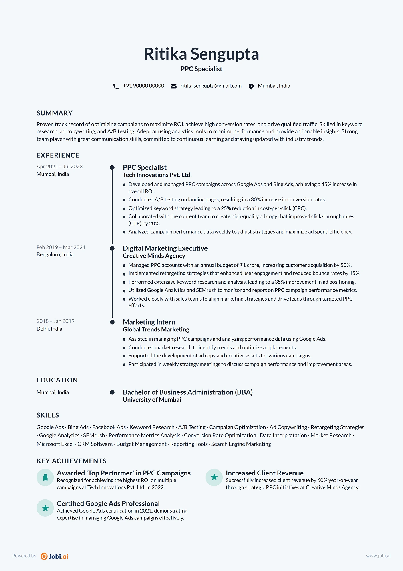 SEO Specialist resume example — PPC Specialist