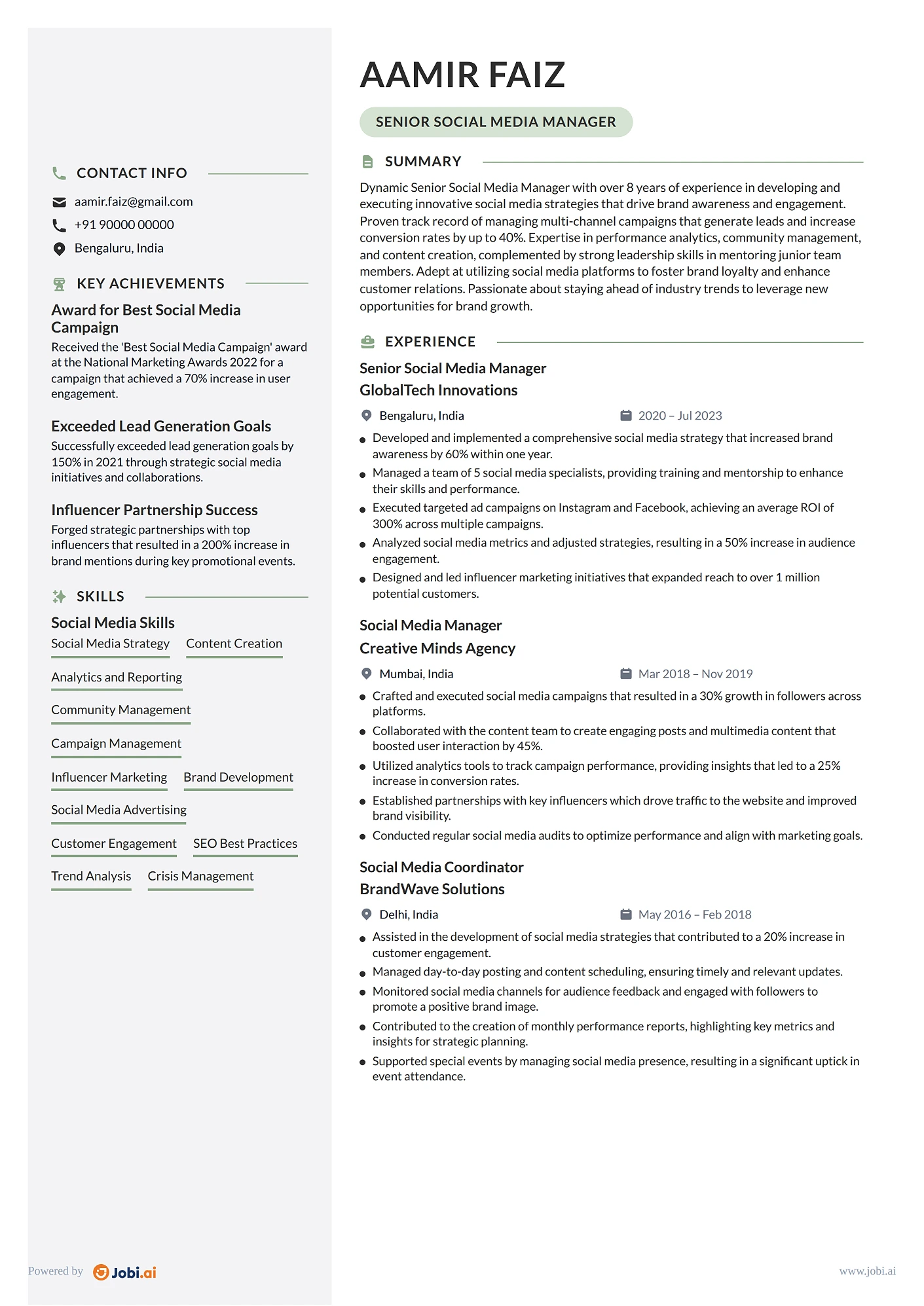 Social Media Manager resume example
