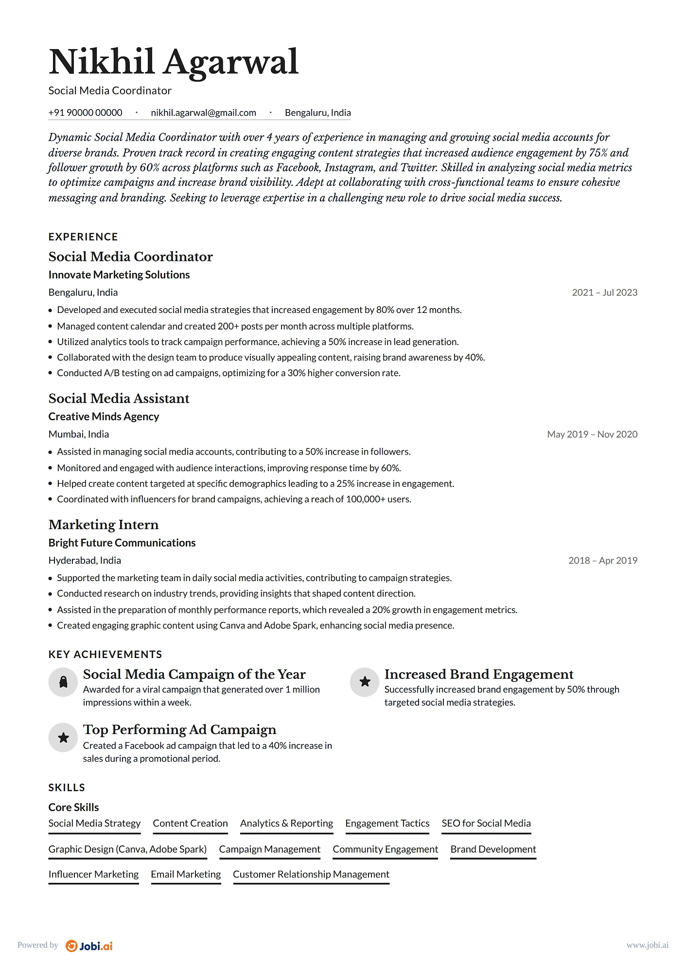 Social Media Manager resume example — Social Media Coordinator