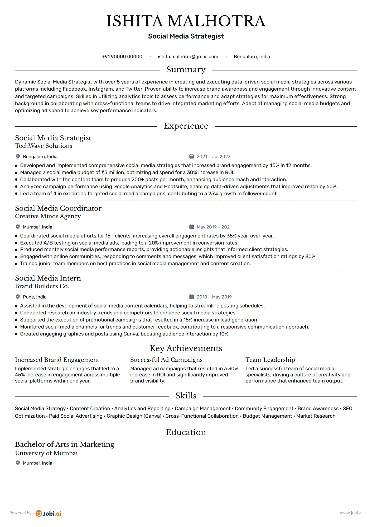 Social Media Manager resume example — Social Media Strategist