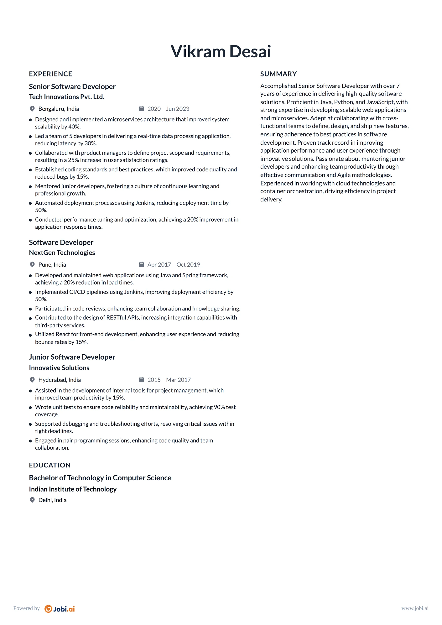 Software Developer resume example — Senior Software Developer
