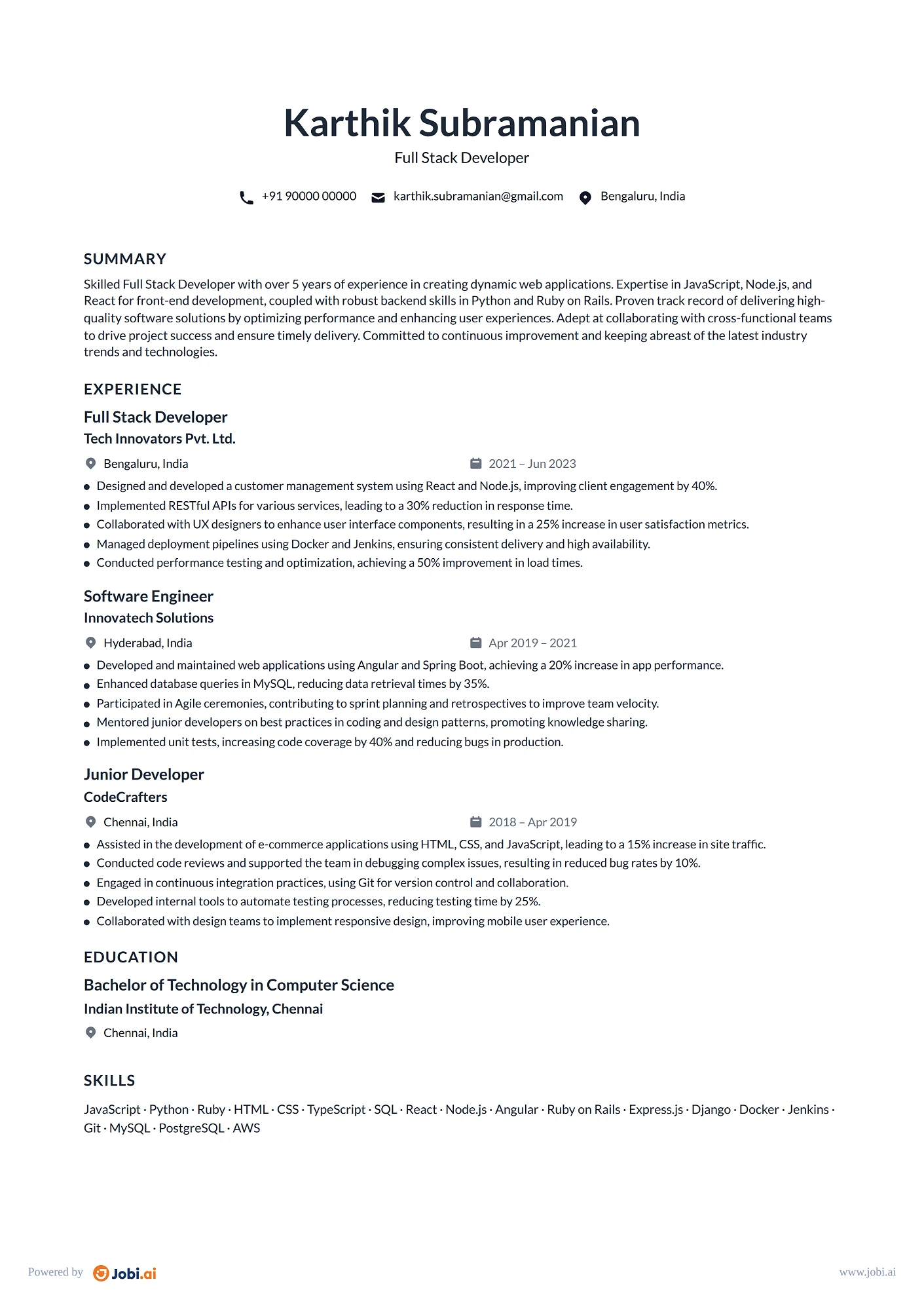 Software Developer resume example — Full Stack Developer