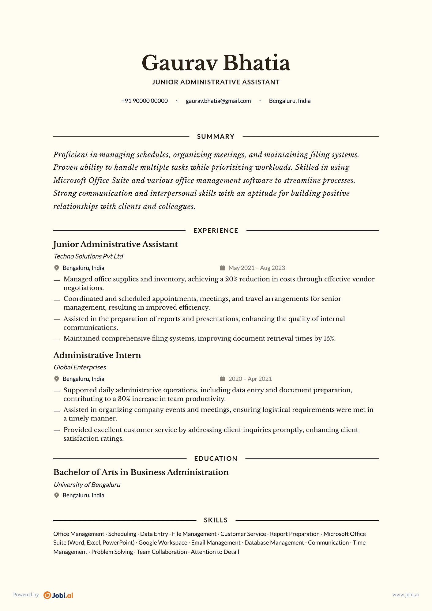 Administrative Assistant resume example