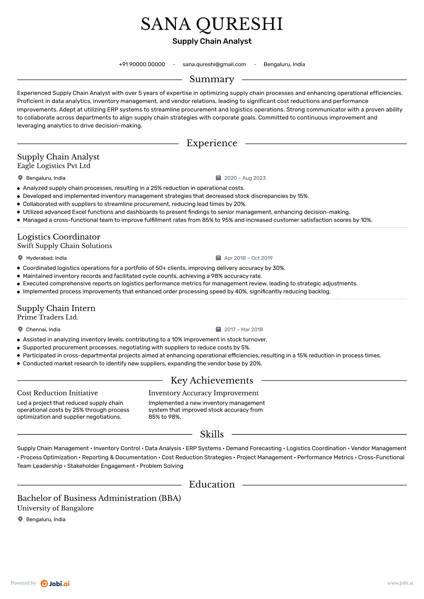 Supply Chain Manager resume example — Supply Chain Analyst
