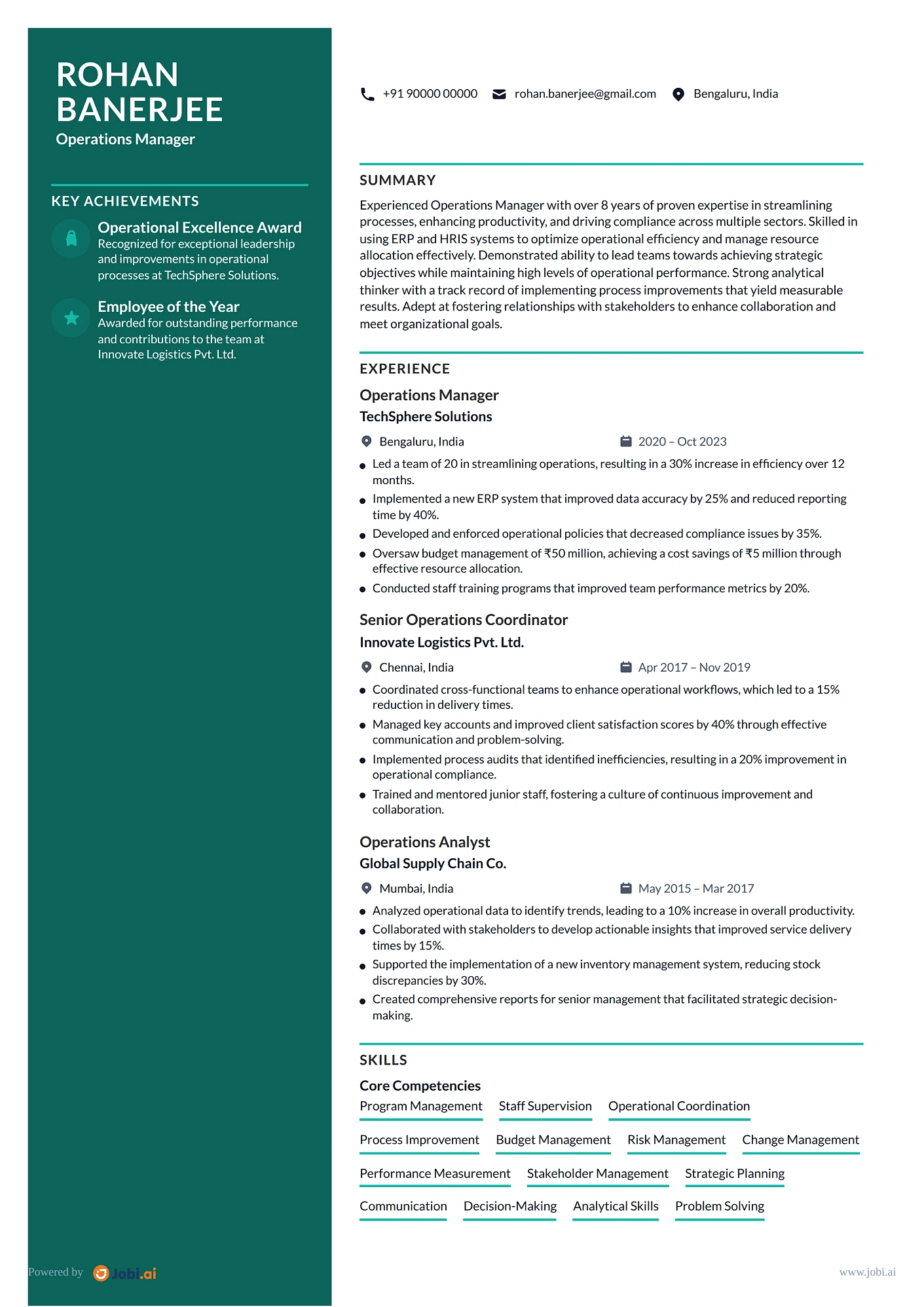 Supply Chain Manager resume example — Operations Manager