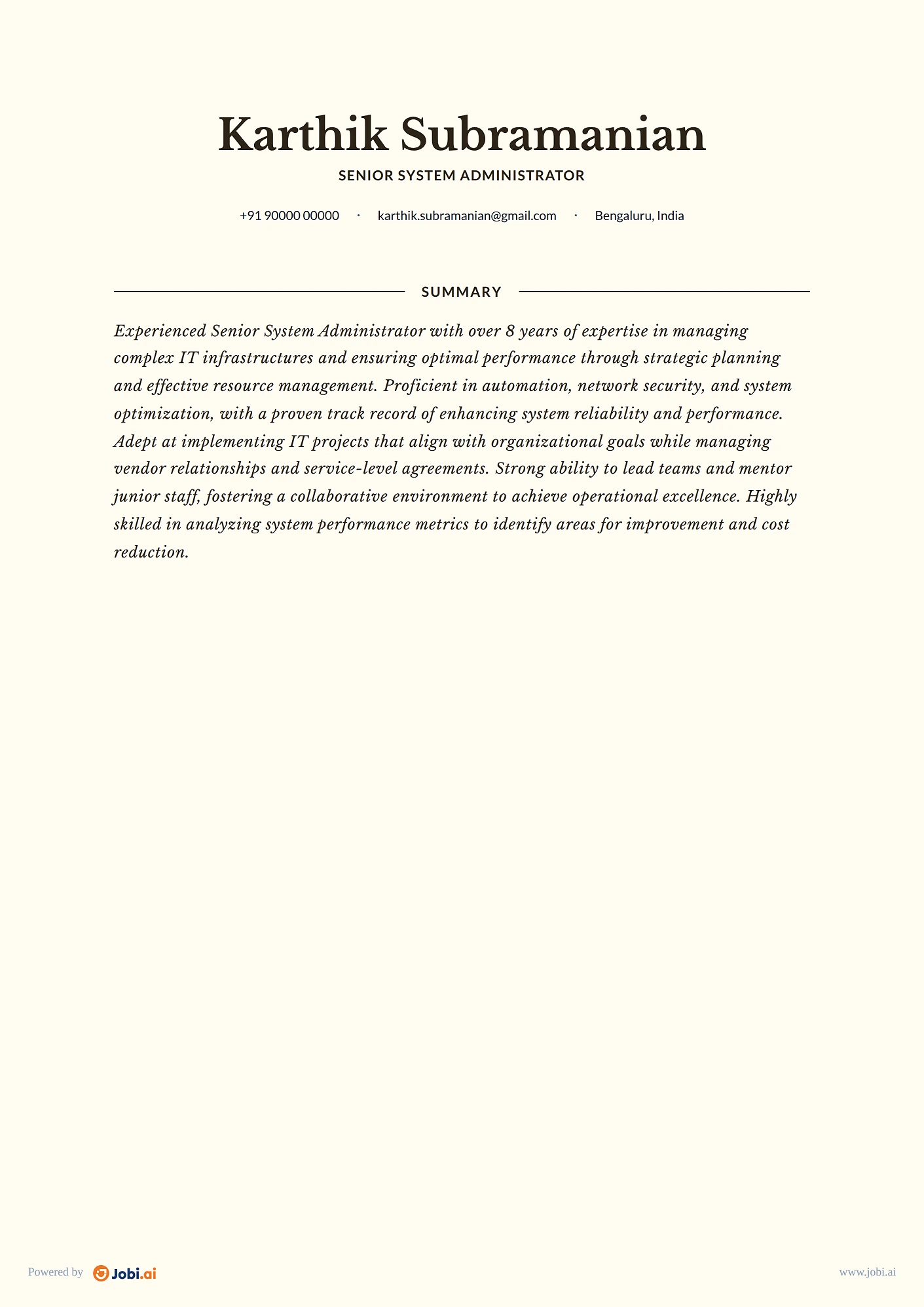 System Administrator resume example — Senior System Administrator