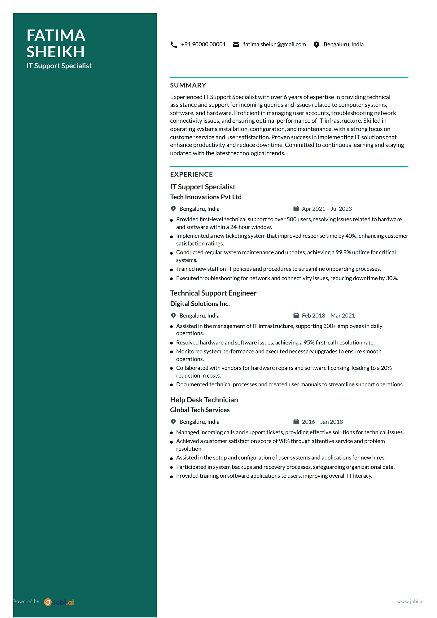 System Administrator resume example — IT Support Specialist