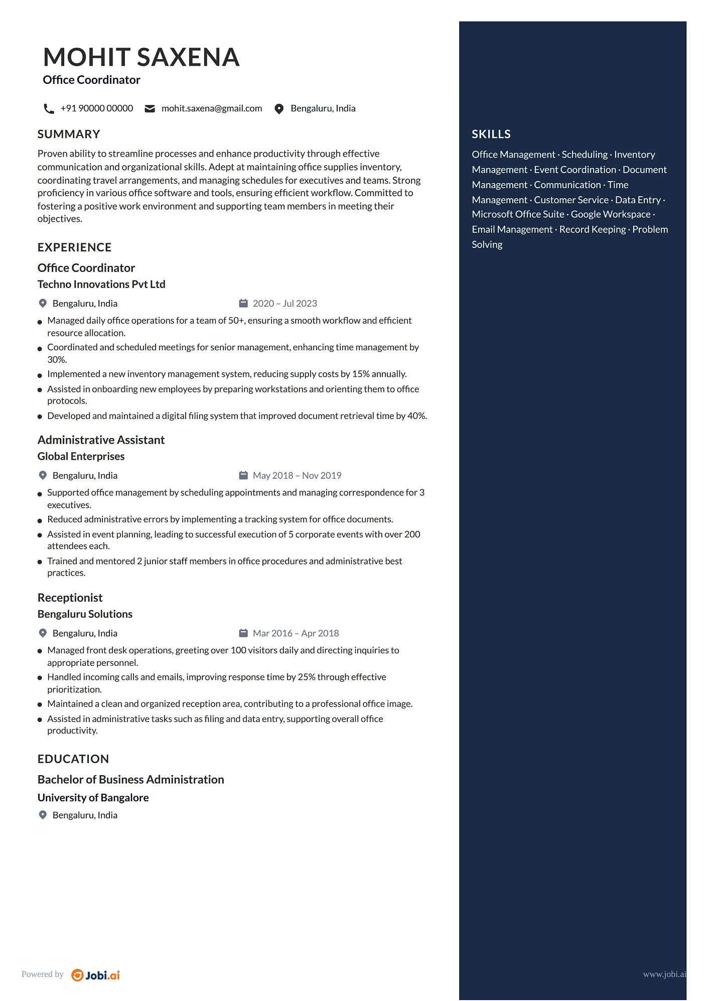 Administrative Assistant resume example — Office Coordinator