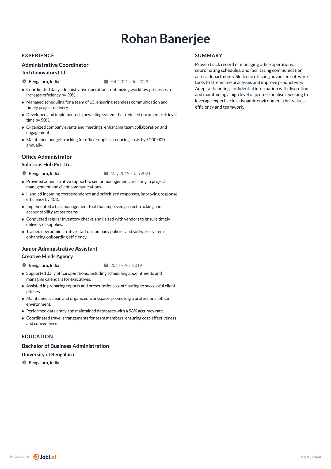 Administrative Assistant resume example — Administrative Coordinator