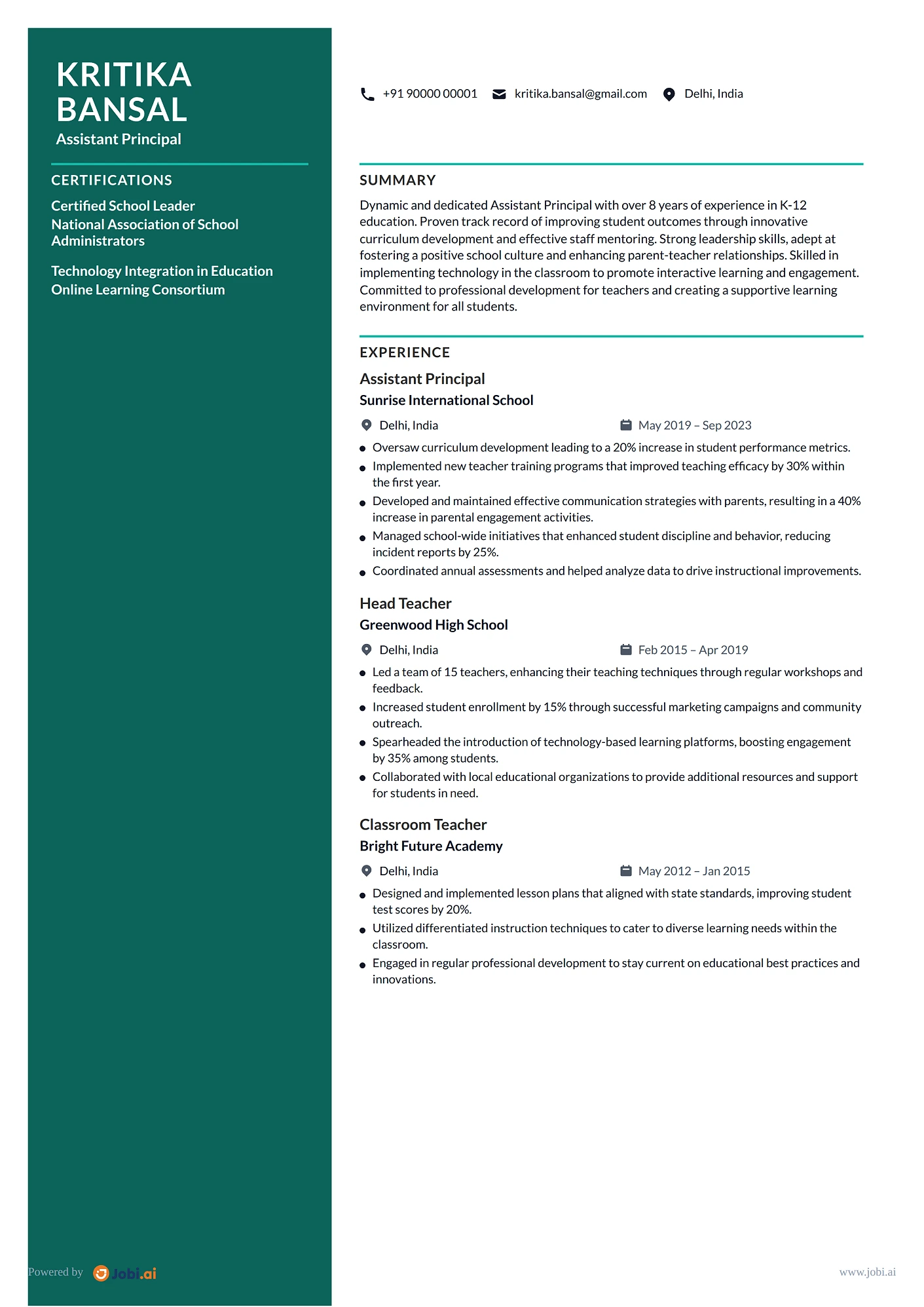 Teaching Assistant resume example — Assistant Principal