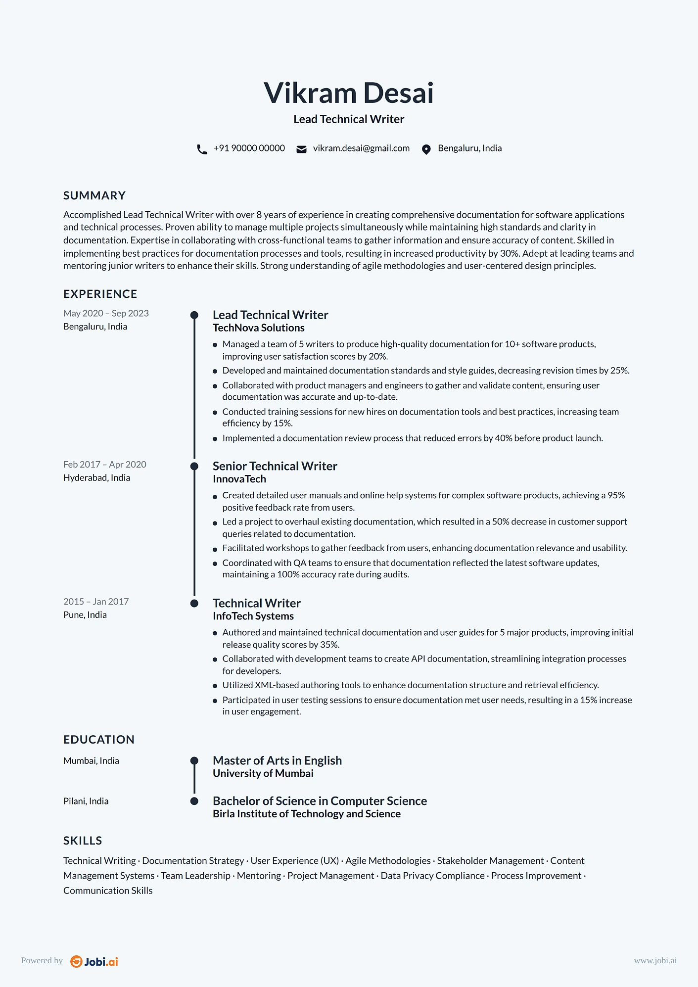 Technical Writer resume example — Lead Technical Writer