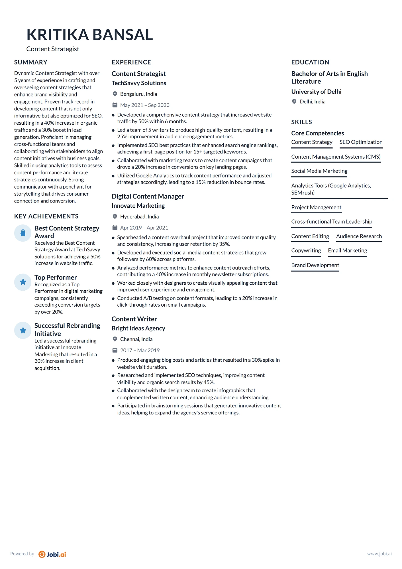 Technical Writer resume example — Content Strategist