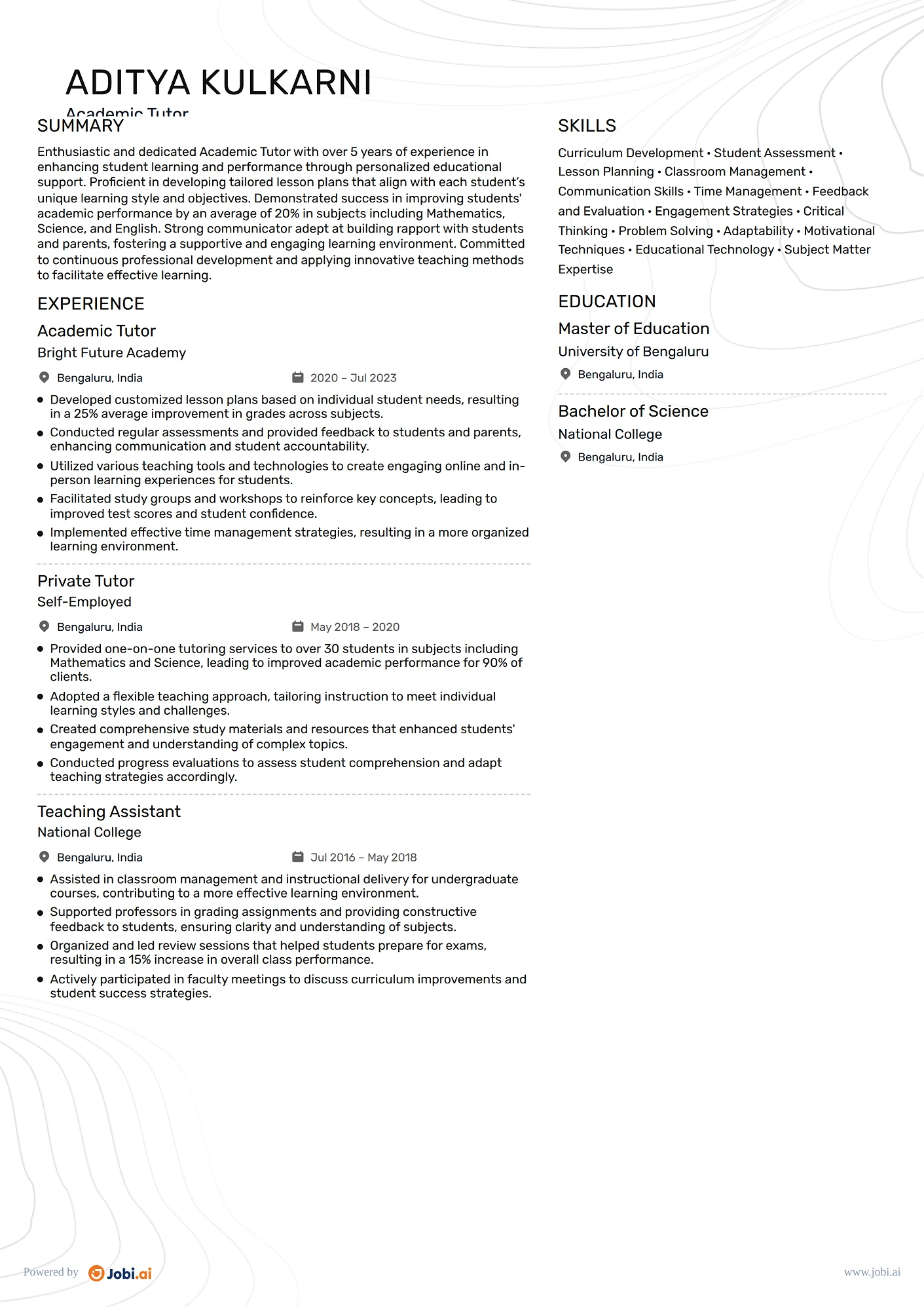 Tutor resume example — Academic Tutor