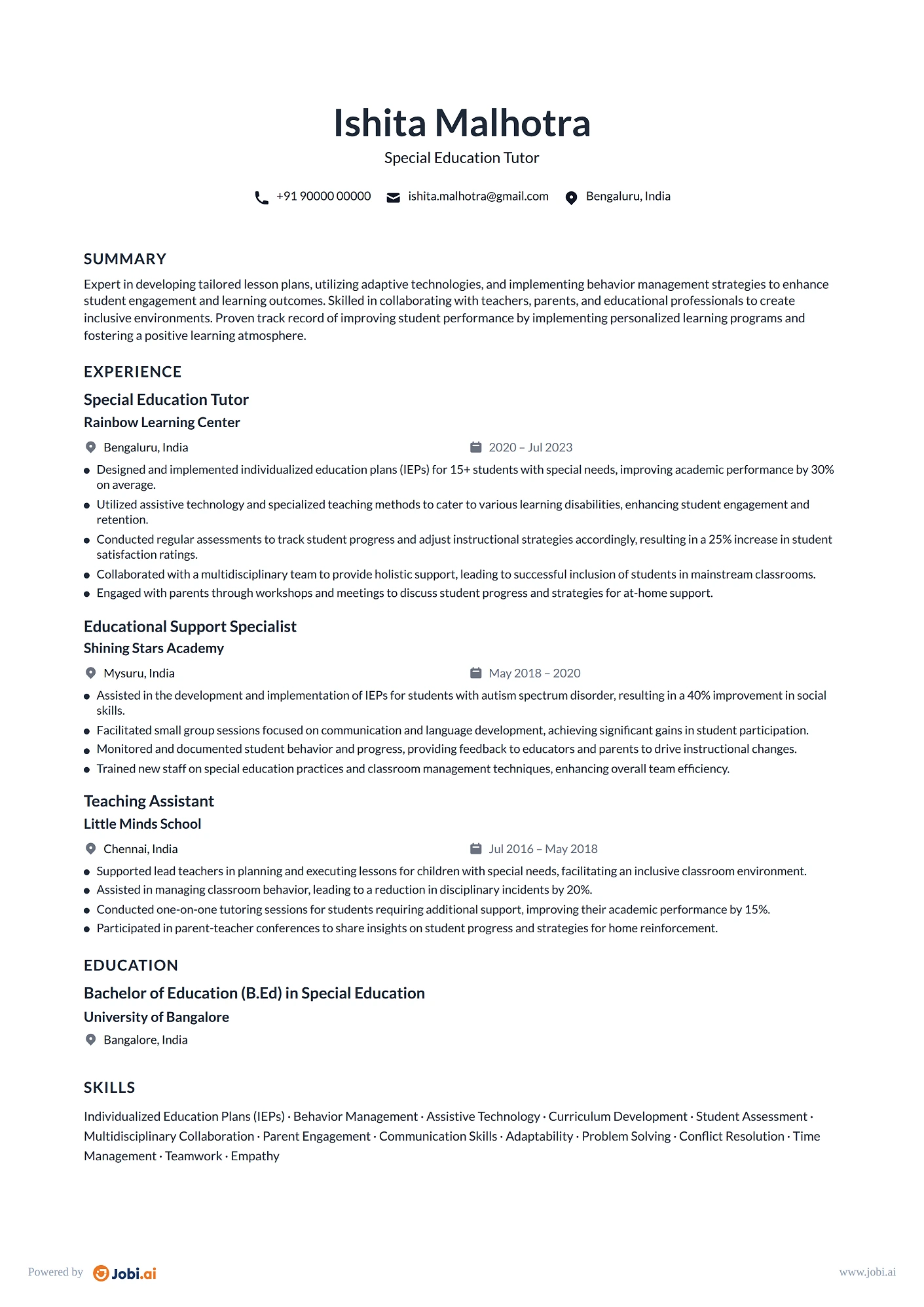 Tutor resume example — Special Education Tutor