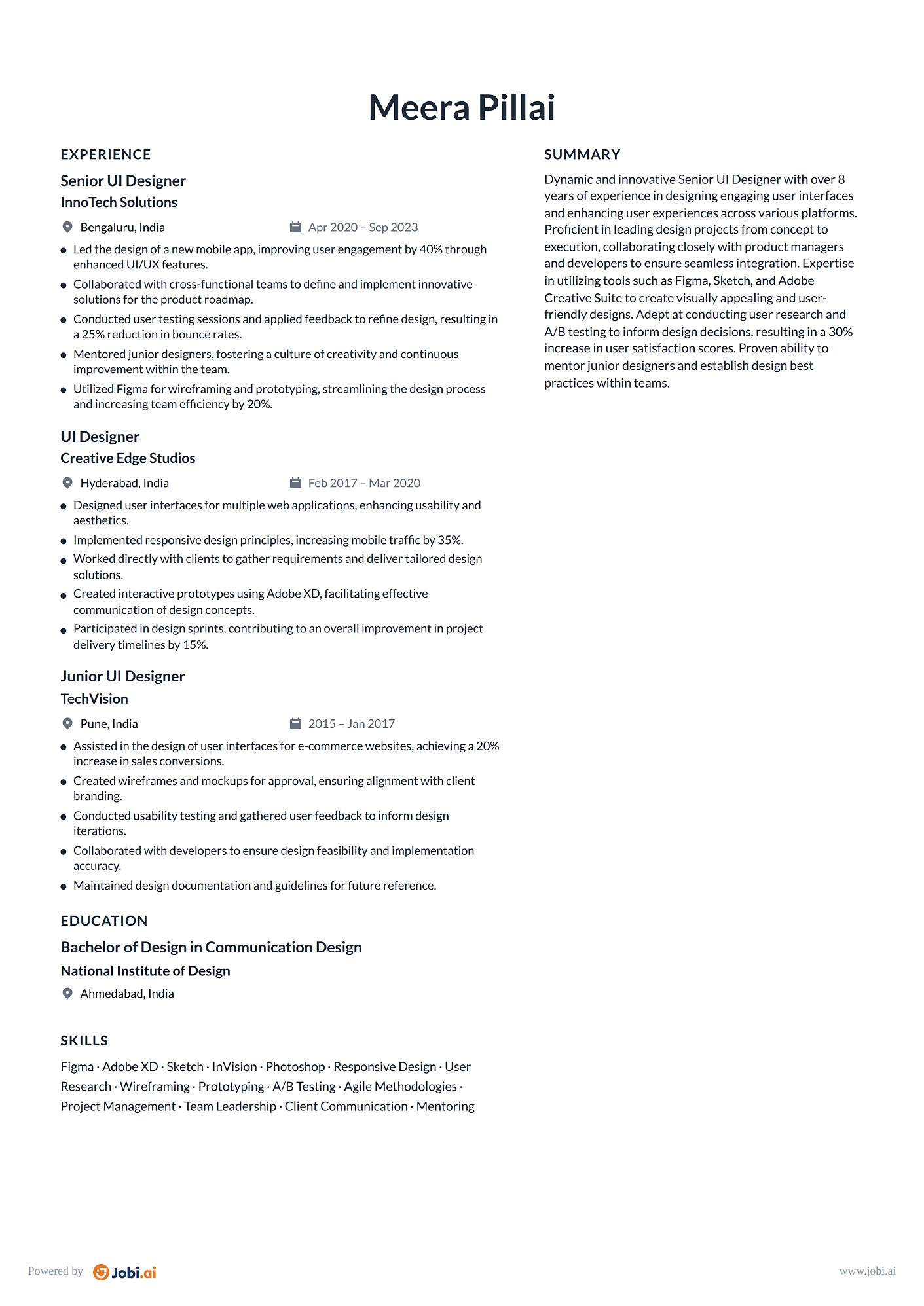 UI Designer resume example — Senior UI Designer