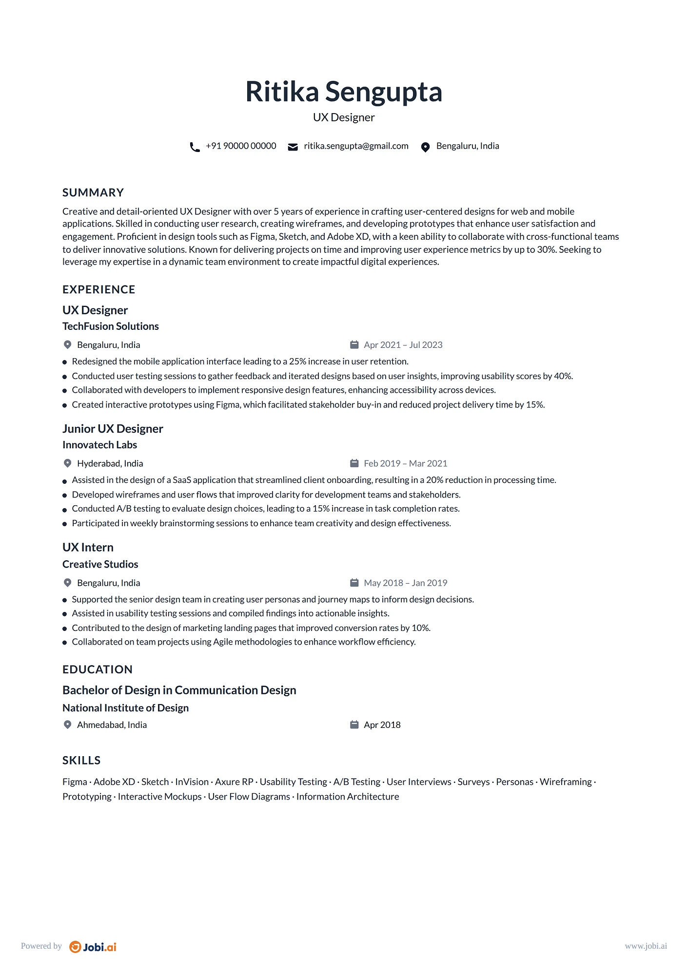 UI Designer resume example — UX Designer