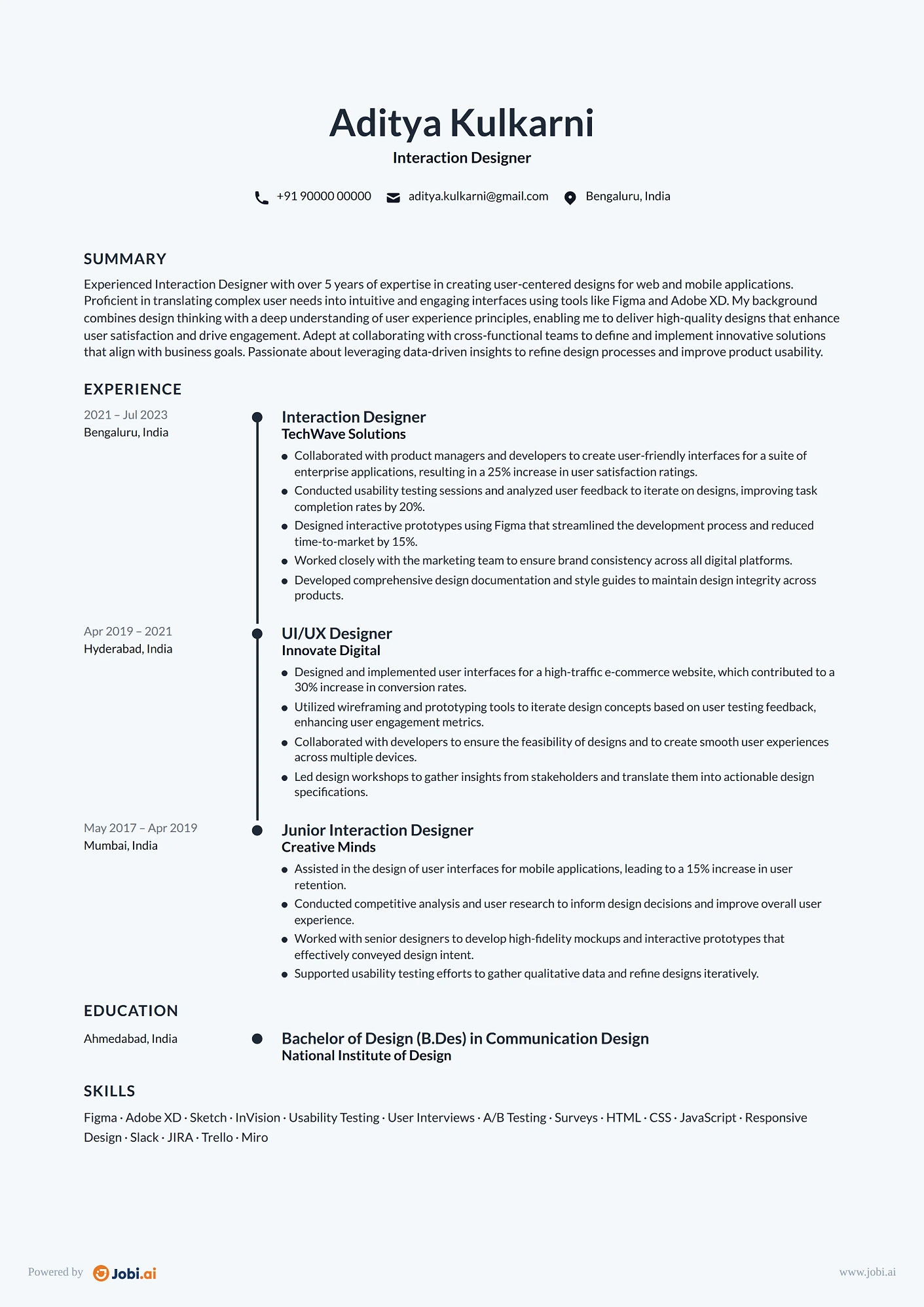 UI Designer resume example — Interaction Designer