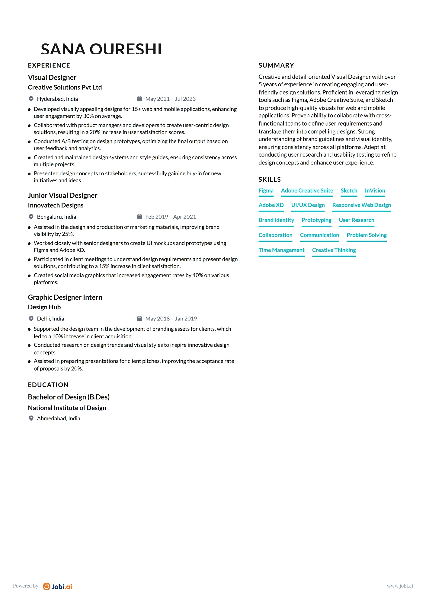 UI Designer resume example — Visual Designer