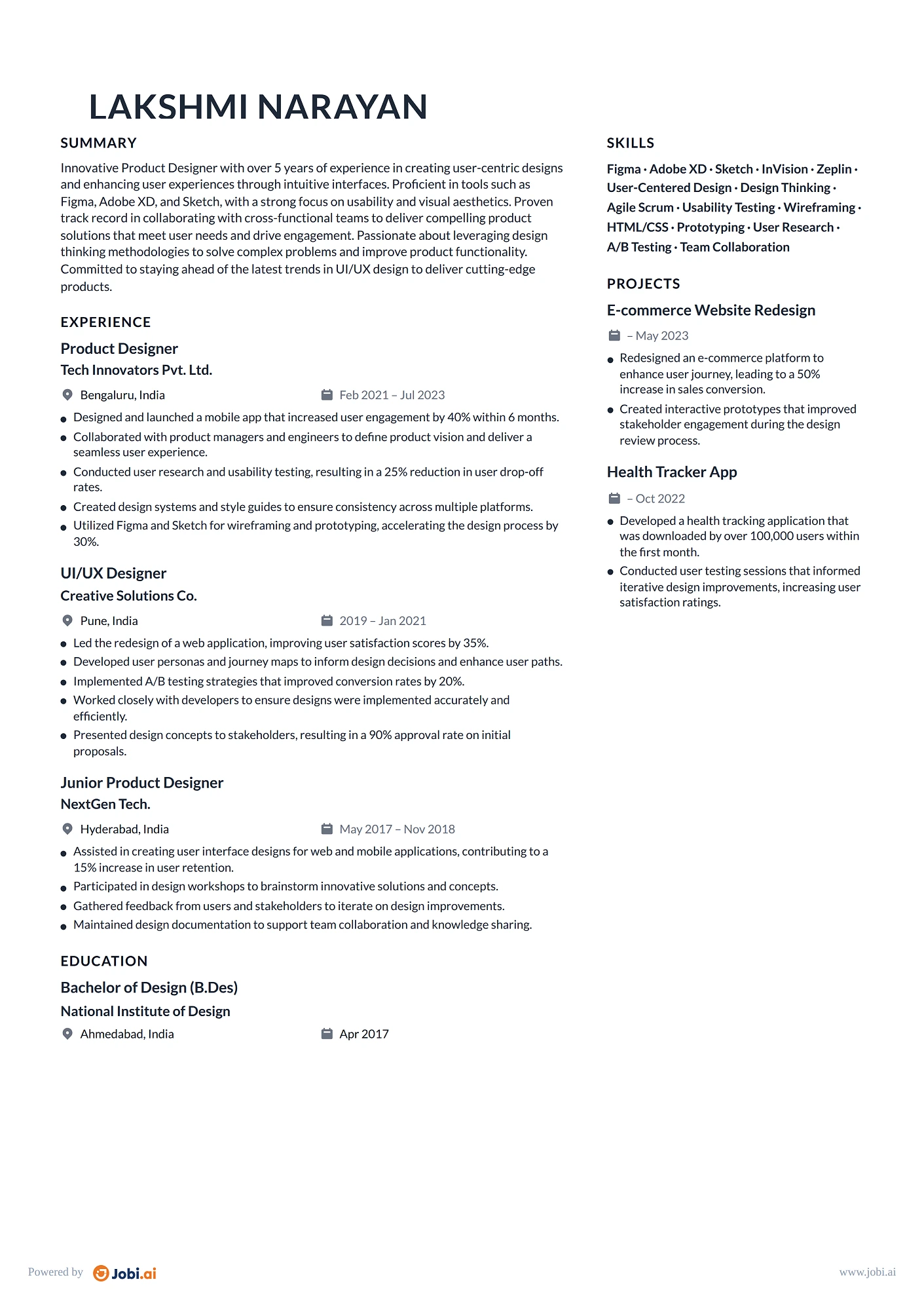 UI Designer resume example — Product Designer