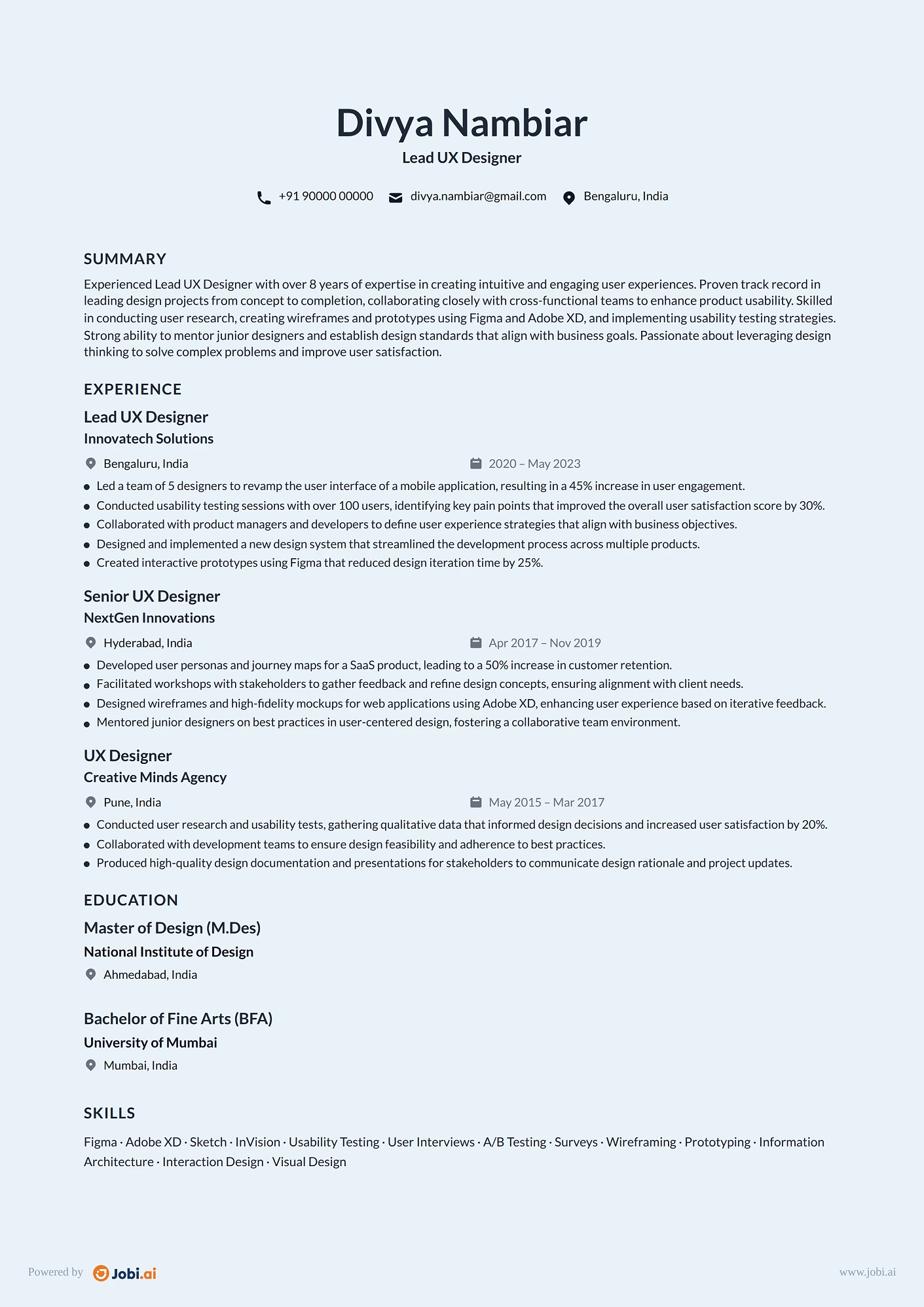 UX Designer resume example — Lead UX Designer