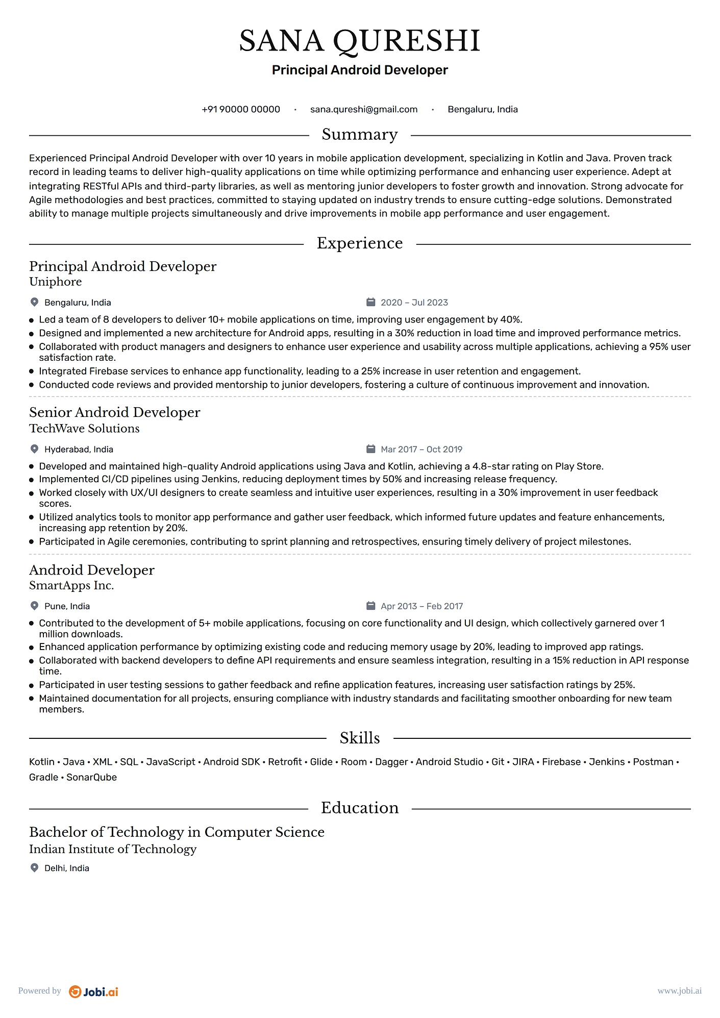 Android Developer resume example — Principal Android Developer