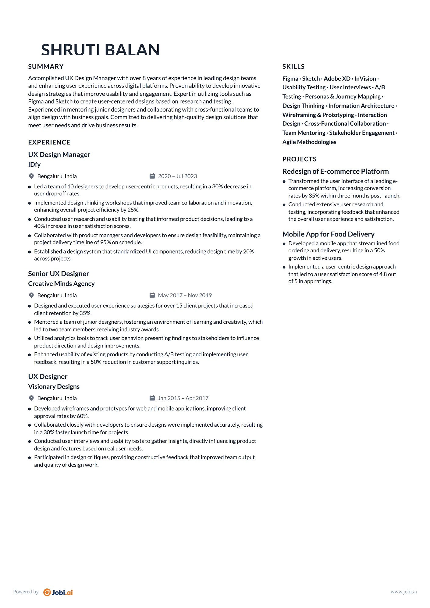 UX Designer resume example — UX Design Manager