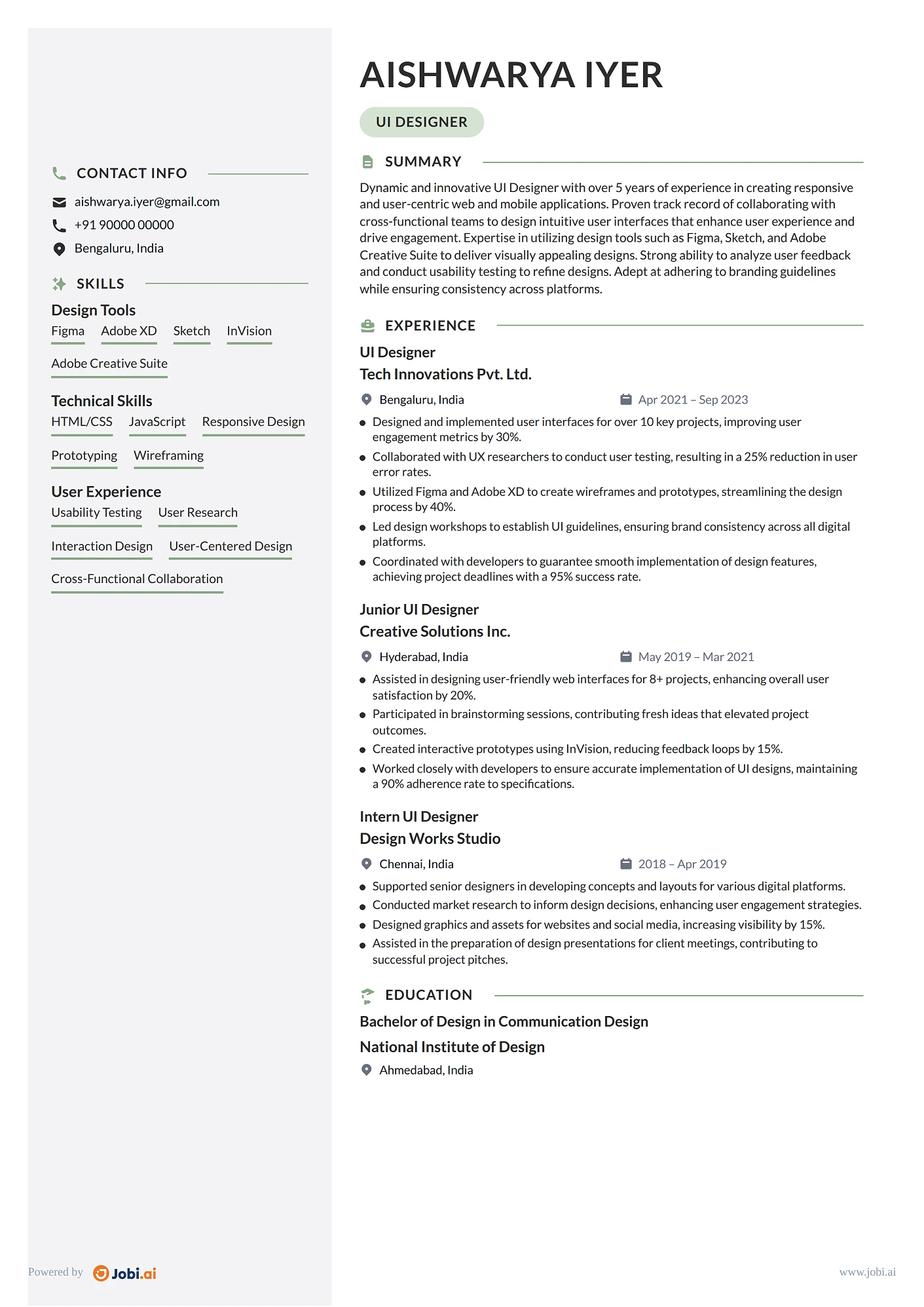 UX Designer resume example — UI Designer