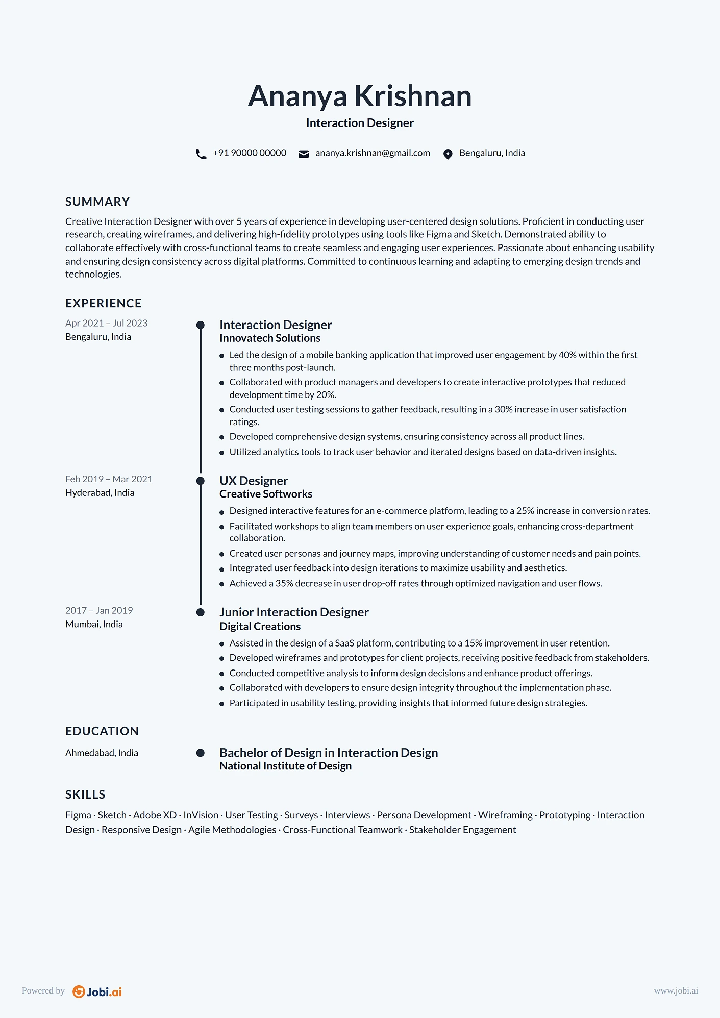 UX Designer resume example — Interaction Designer
