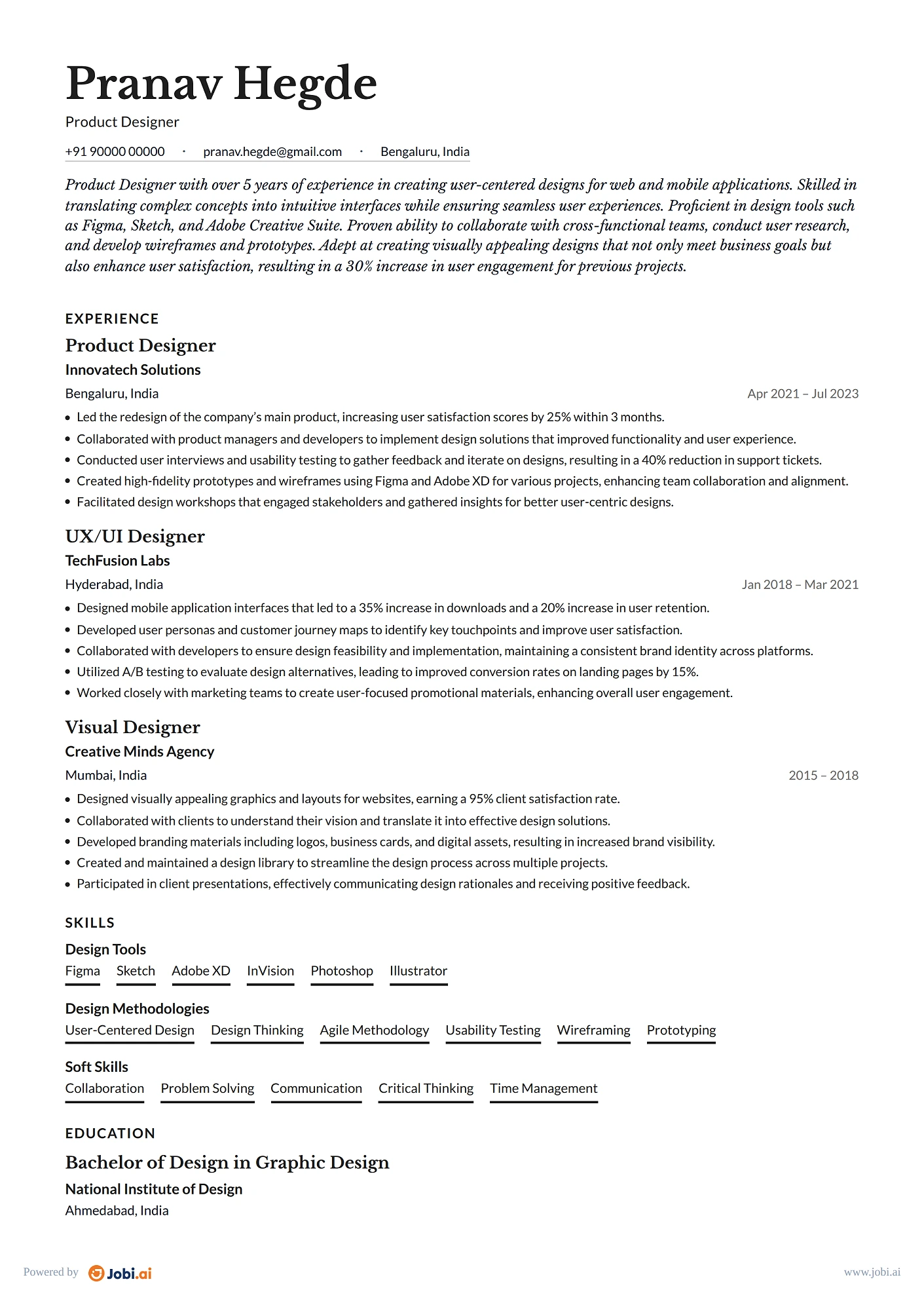 UX Designer resume example — Product Designer